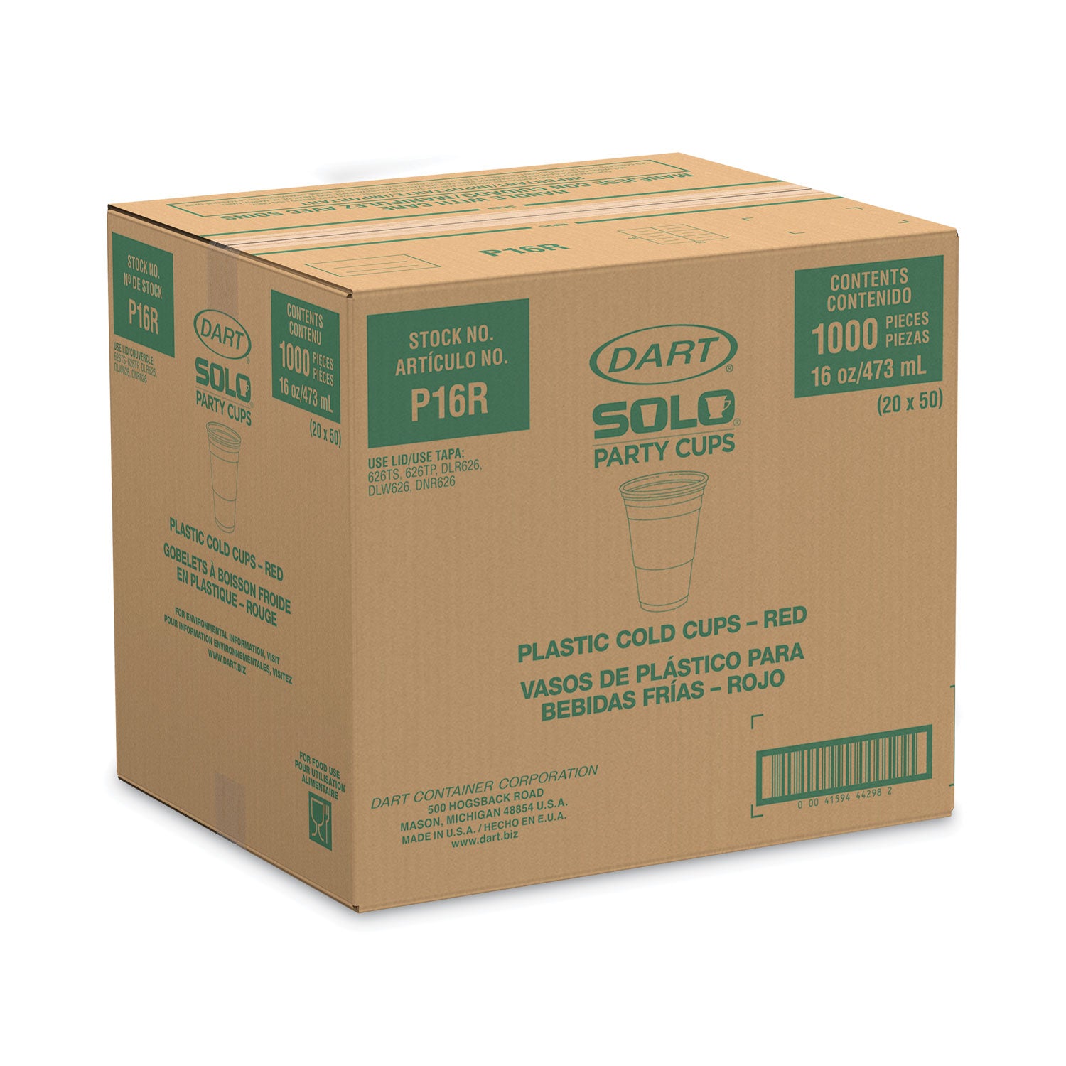 SOLO Party Plastic Cold Drink Cups, 16 oz, Red, 50/Pack
