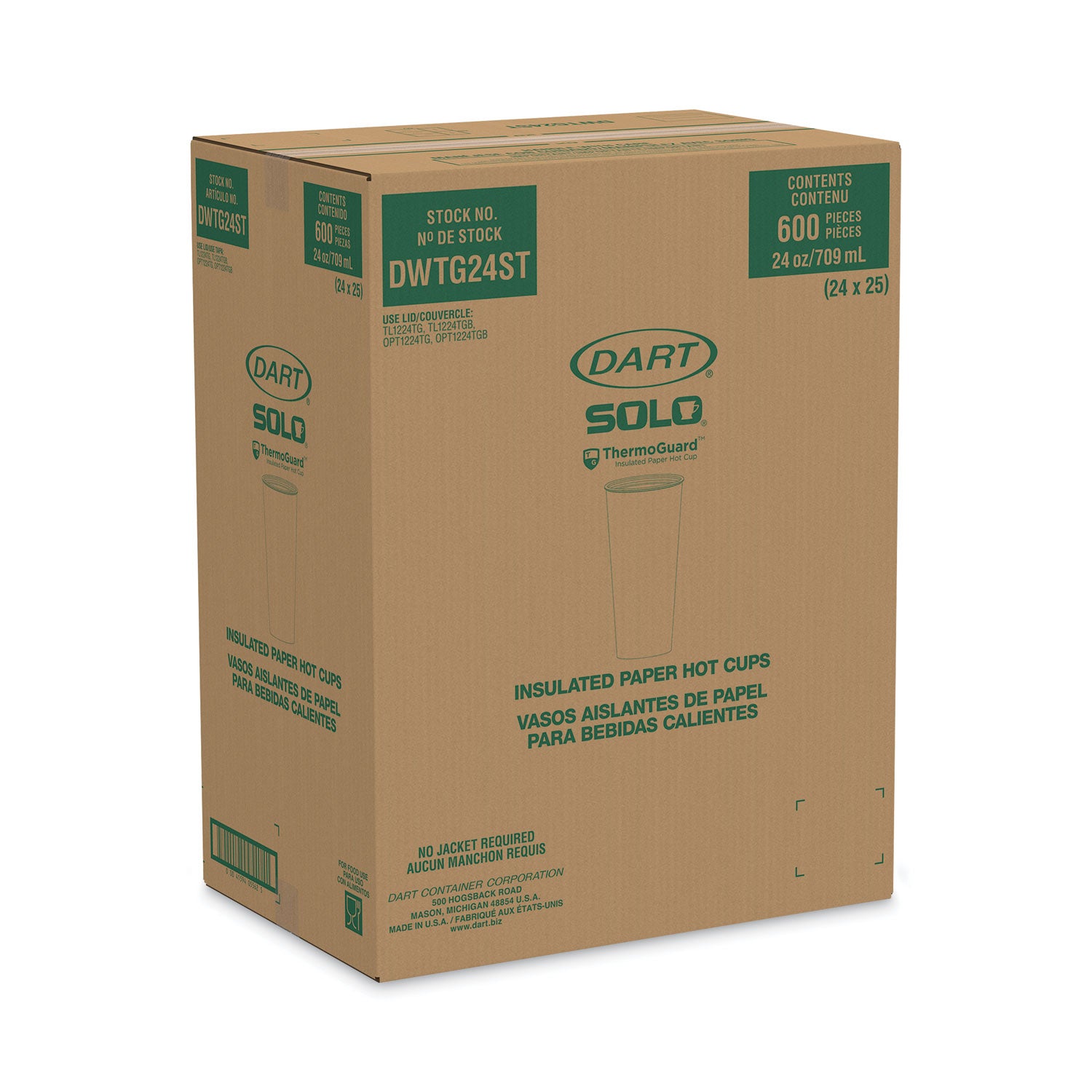 Thermoguard Insulated Paper Hot Cups, 24 oz, Steam Print Design, 600/Carton