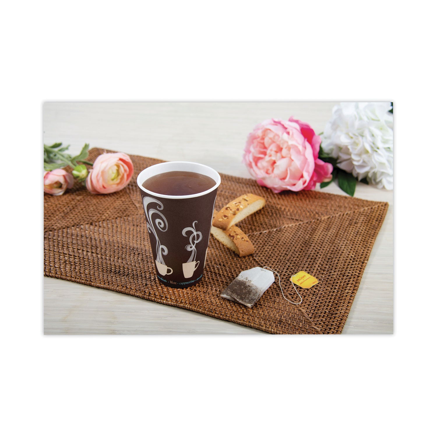 Thermoguard Insulated Paper Hot Cups, 16 oz, Steam Print Design, 600/Carton