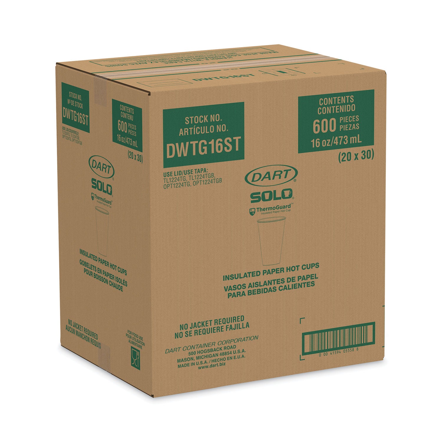 Thermoguard Insulated Paper Hot Cups, 16 oz, Steam Print Design, 600/Carton