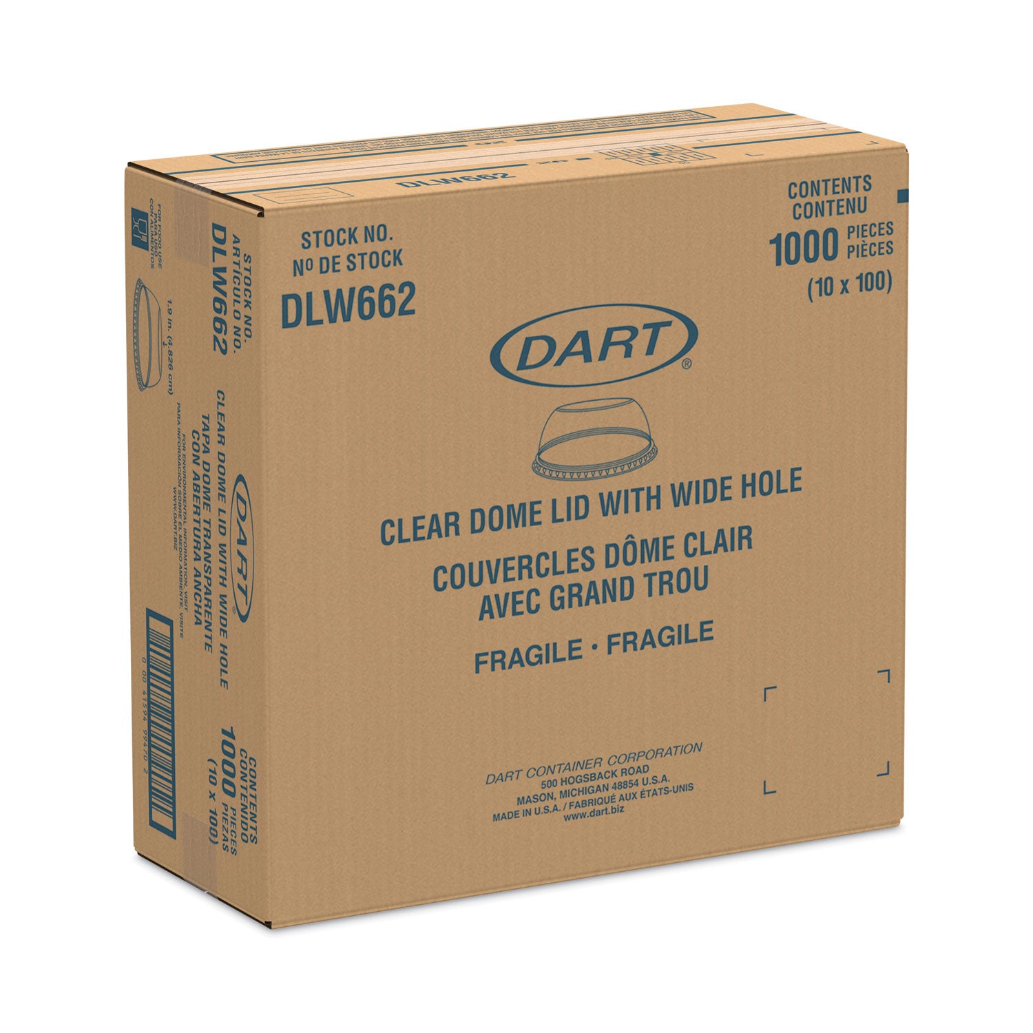 Open-Top Dome Lid, With 1.9" dia Hole, Fits 9 oz to 22 oz Cold Cups, Plastic, Clear, 1,000/Carton