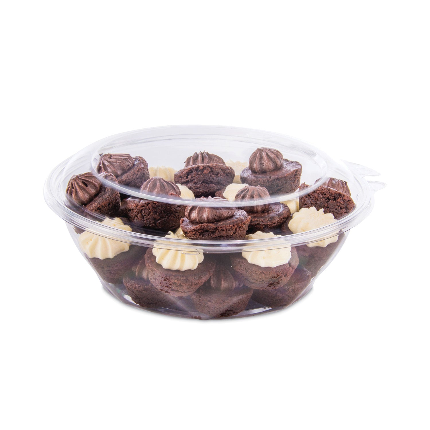 Tamper-Resistant, Tamper-Evident Bowls with Dome Lid, 48 oz, 8.9" Diameter x 3.4" h, Clear, Plastic, 100/Carton