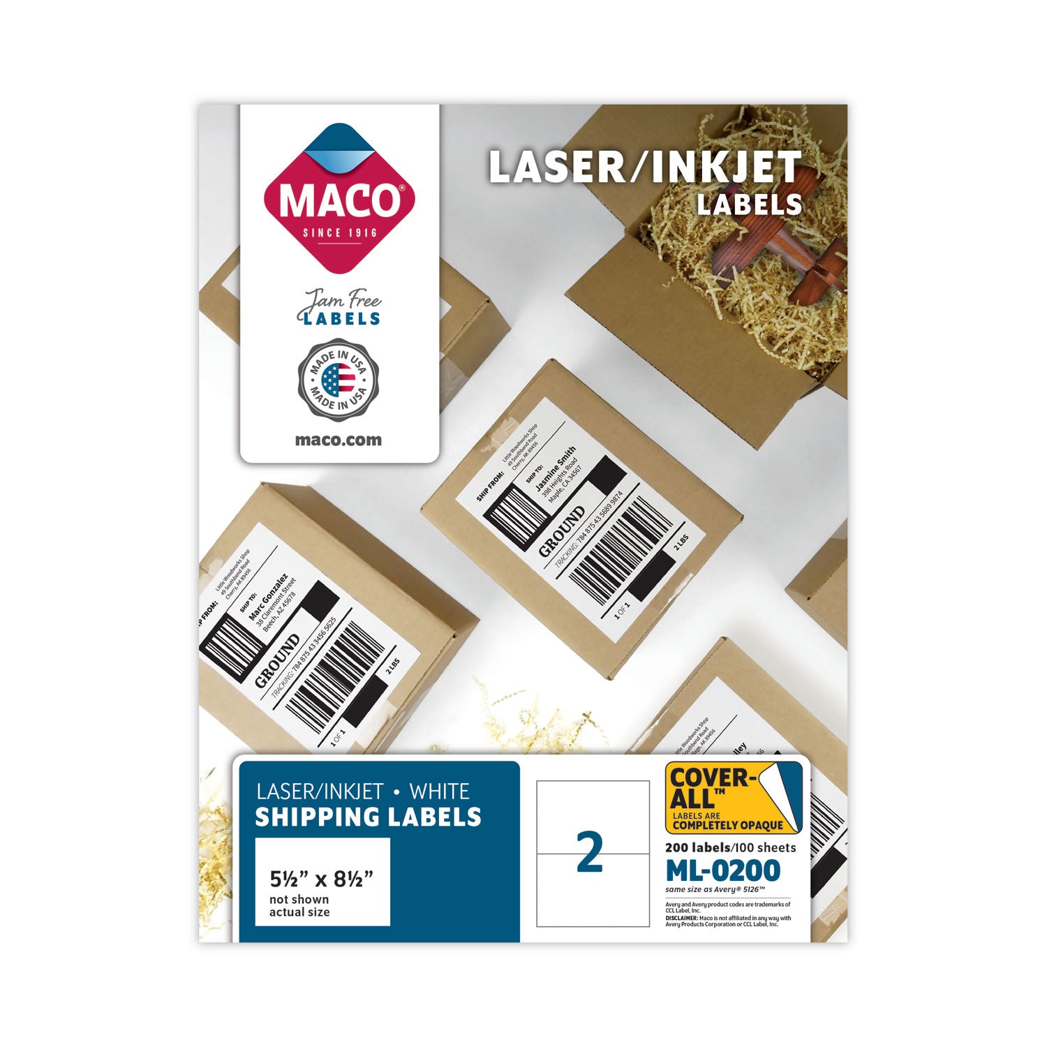 5 1/2" Width x 8 1/2" Length - Permanent Adhesive - Rectangle - Inkjet, Laser - White - Lignin-free - 2 / Sheet - 200 / Box