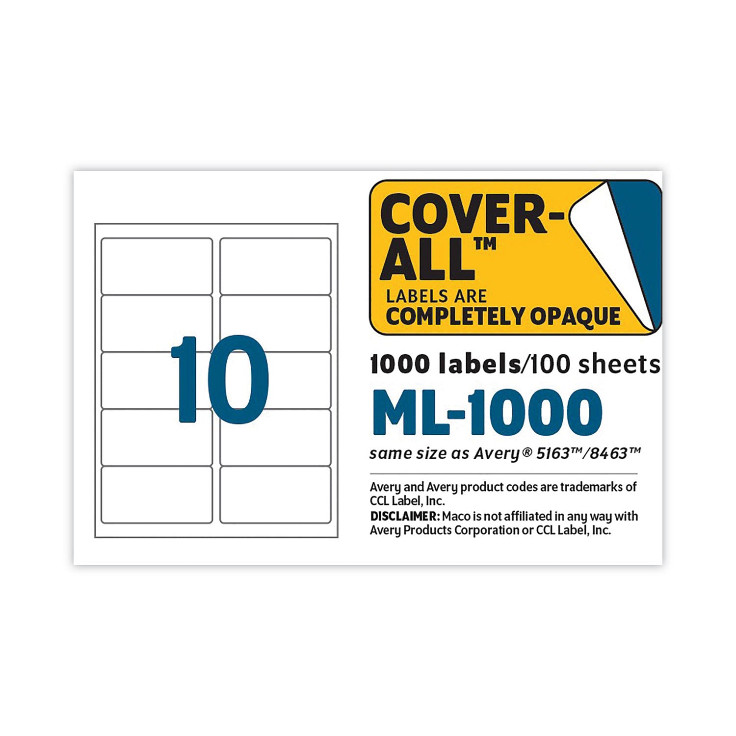 Maco Laser Printer White Shipping Labels - 2" Width x 4" Length - Rectangle - Laser, Inkjet - White - Lignin-free - 10 / Sheet - 1000 / Box