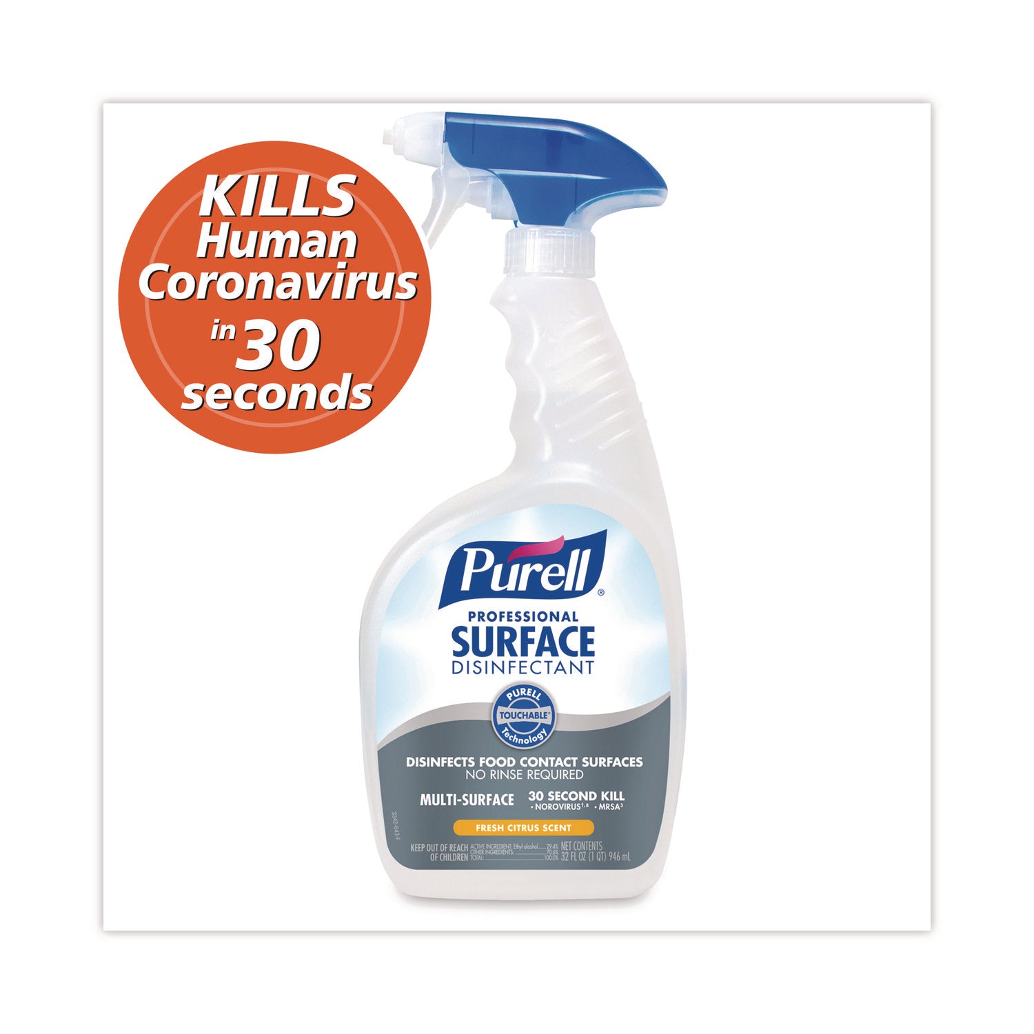 Ready-To-Use - 32 fl oz (1 quart) - Fresh Citrus Scent - Disinfectant, Rinse-free - Clear - 6 / Carton