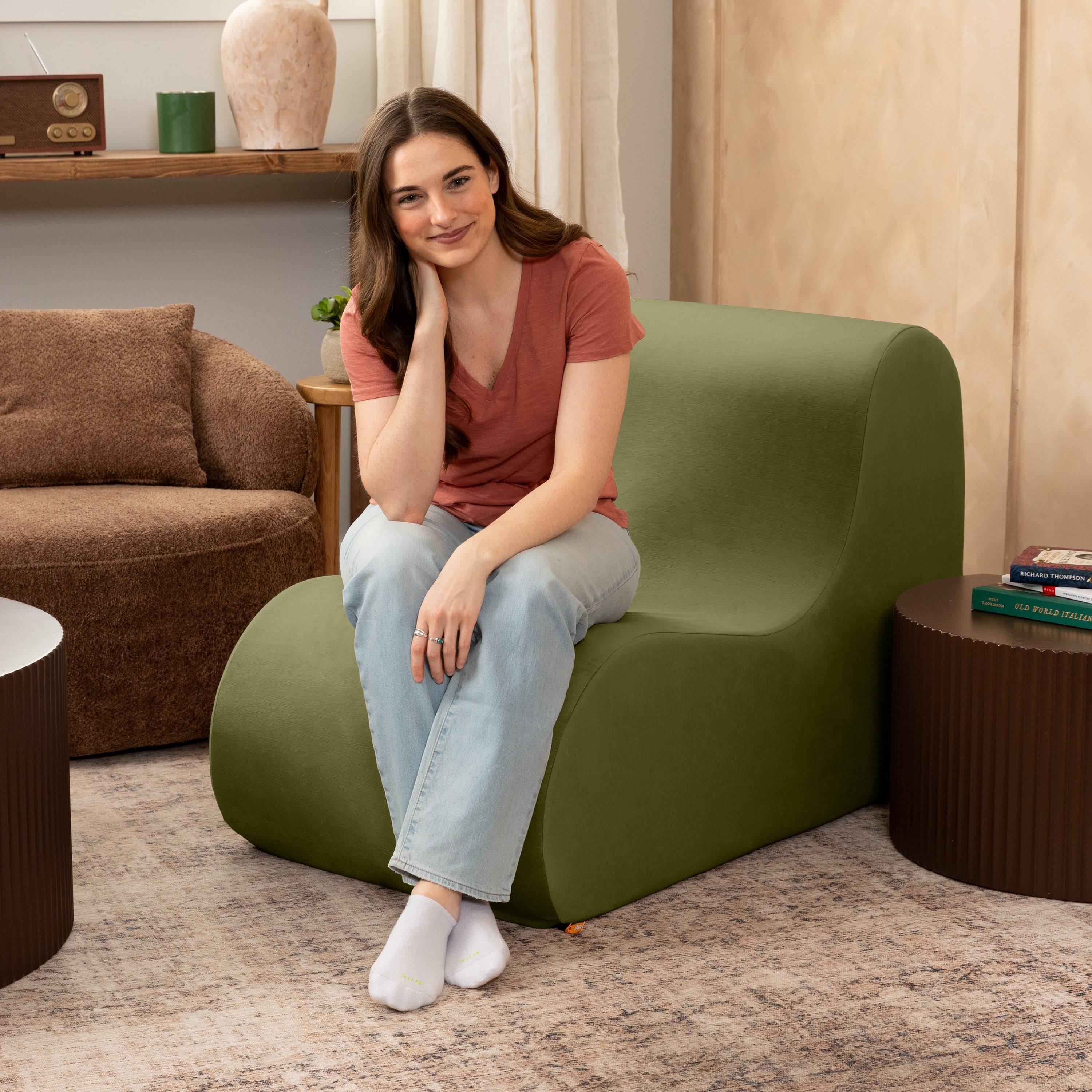 Jaxx Uptown Large Modern Armless Accent Chair, Moss
