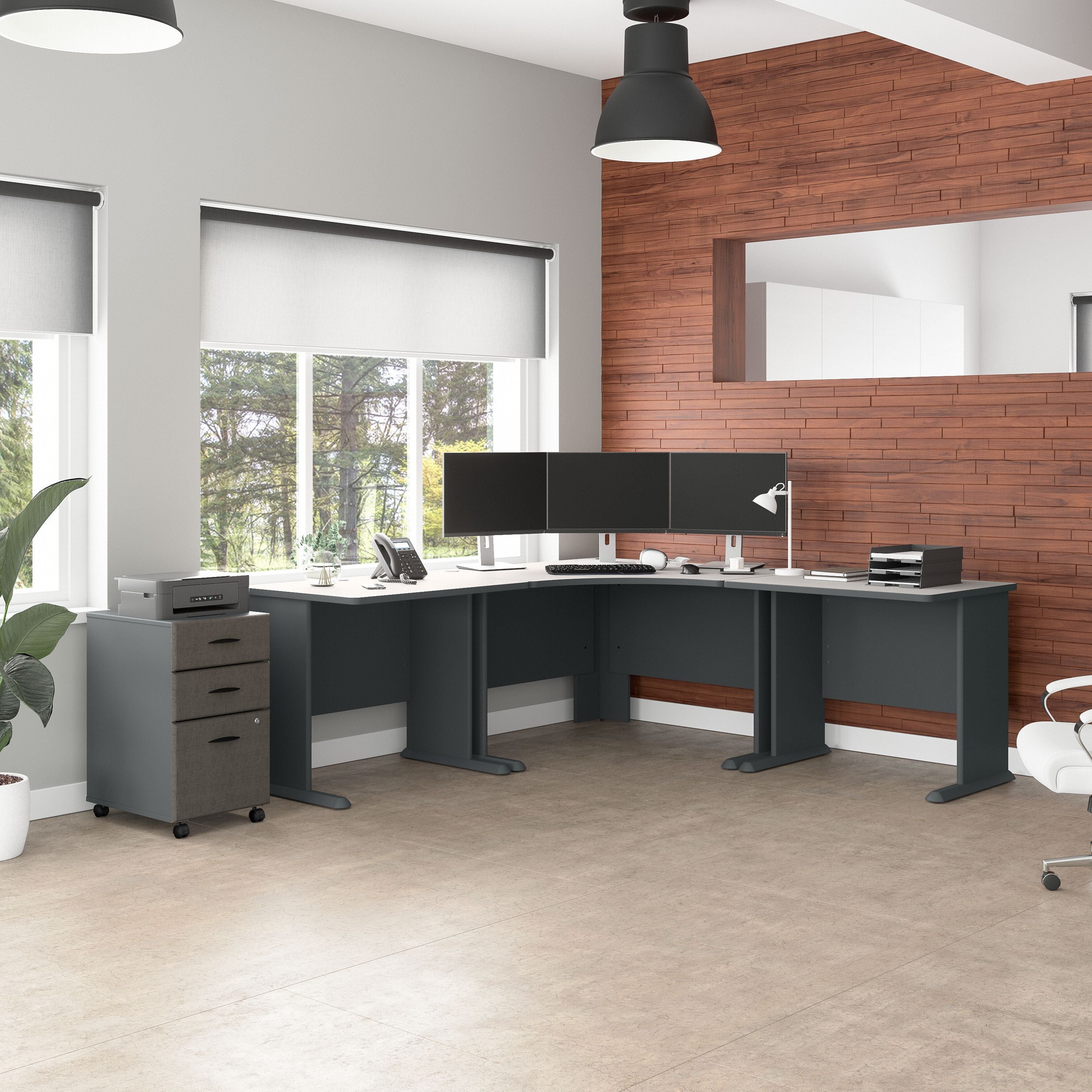 Bush Business Furniture Series A 84W x 84D Corner Desk with Mobile File Cabinet in Slate and White Spectrum - 82.76" Width x 82.76" Depth x 29.66" Height