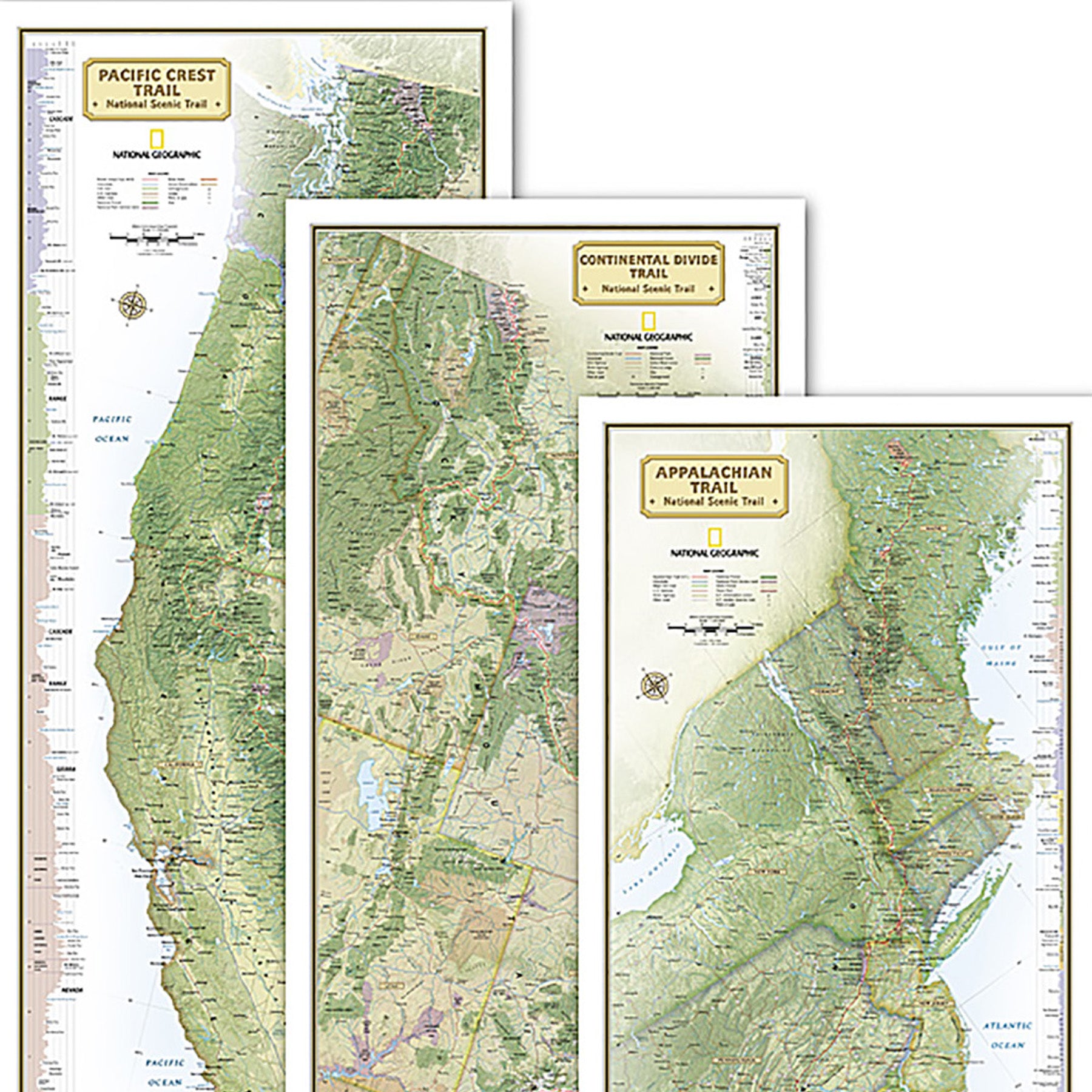 Triple Crown of Hiking Map, In Gift Box, 18 x 48"