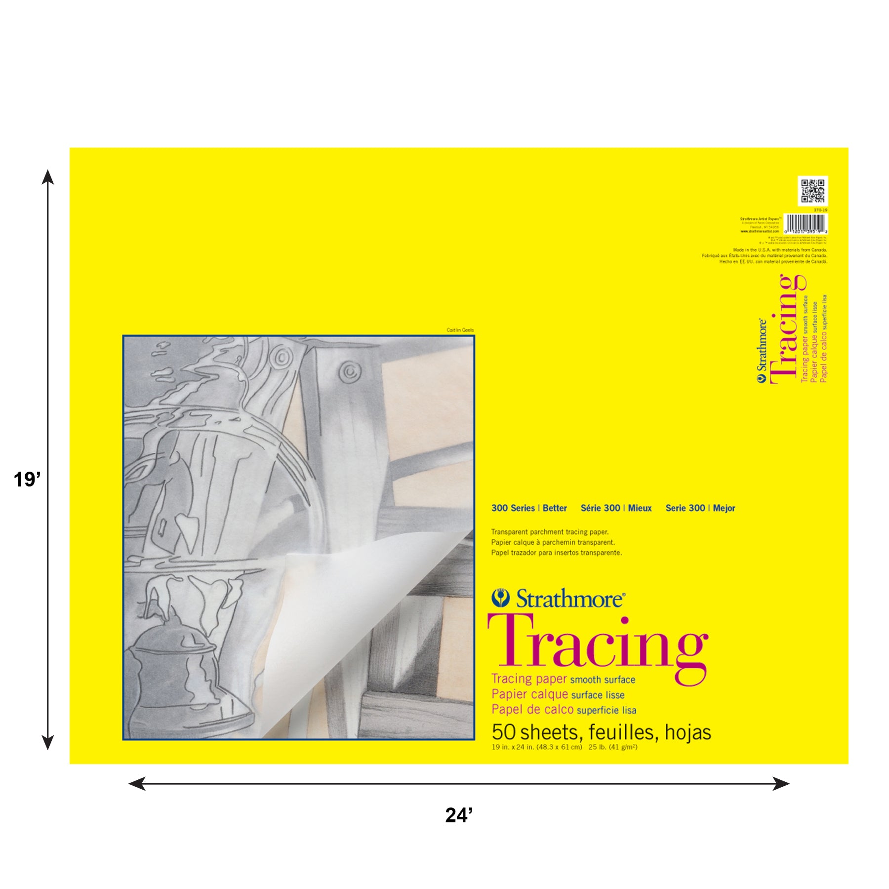 300 Series Tracing Pad, Tape Binding, 50 Sheet, 19x24 inch, 1 Count