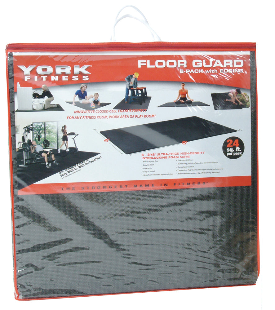 2'x2'x12mm YORK Floorguard with Edging Shrink Wrap Package - Pack of 4 - Black