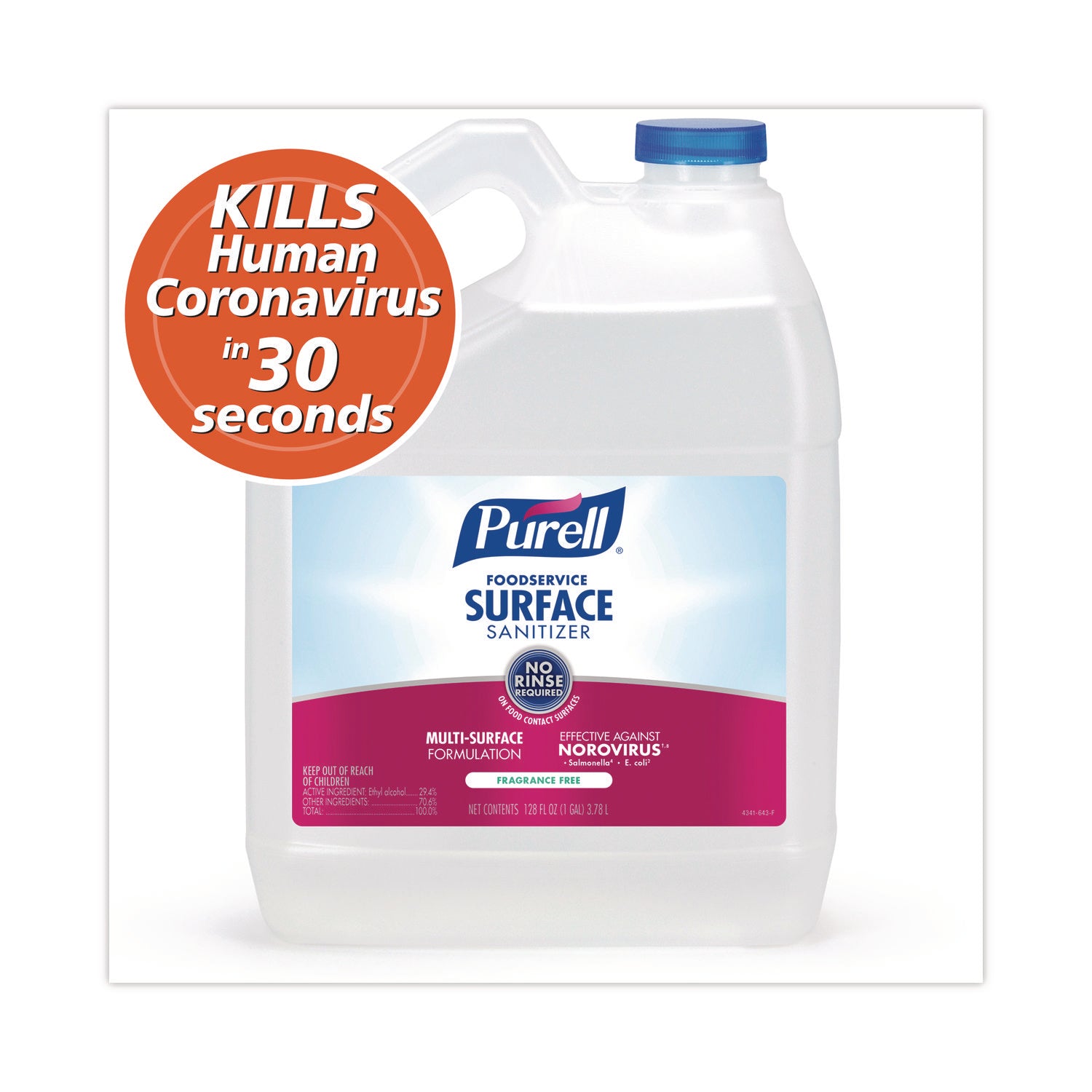Ready-To-Use - 128 fl oz (4 quart) - Disinfectant, Unscented, Residue-free, Fragrance-free - Clear Bottle - 1 Each