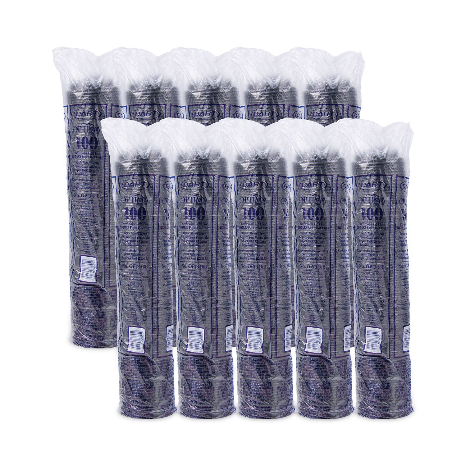 Optima Reclosable Lids for Hot Paper Cups, Fits 10 oz to 24 oz Hot Cups, Plastic, Black, 1,000/Carton