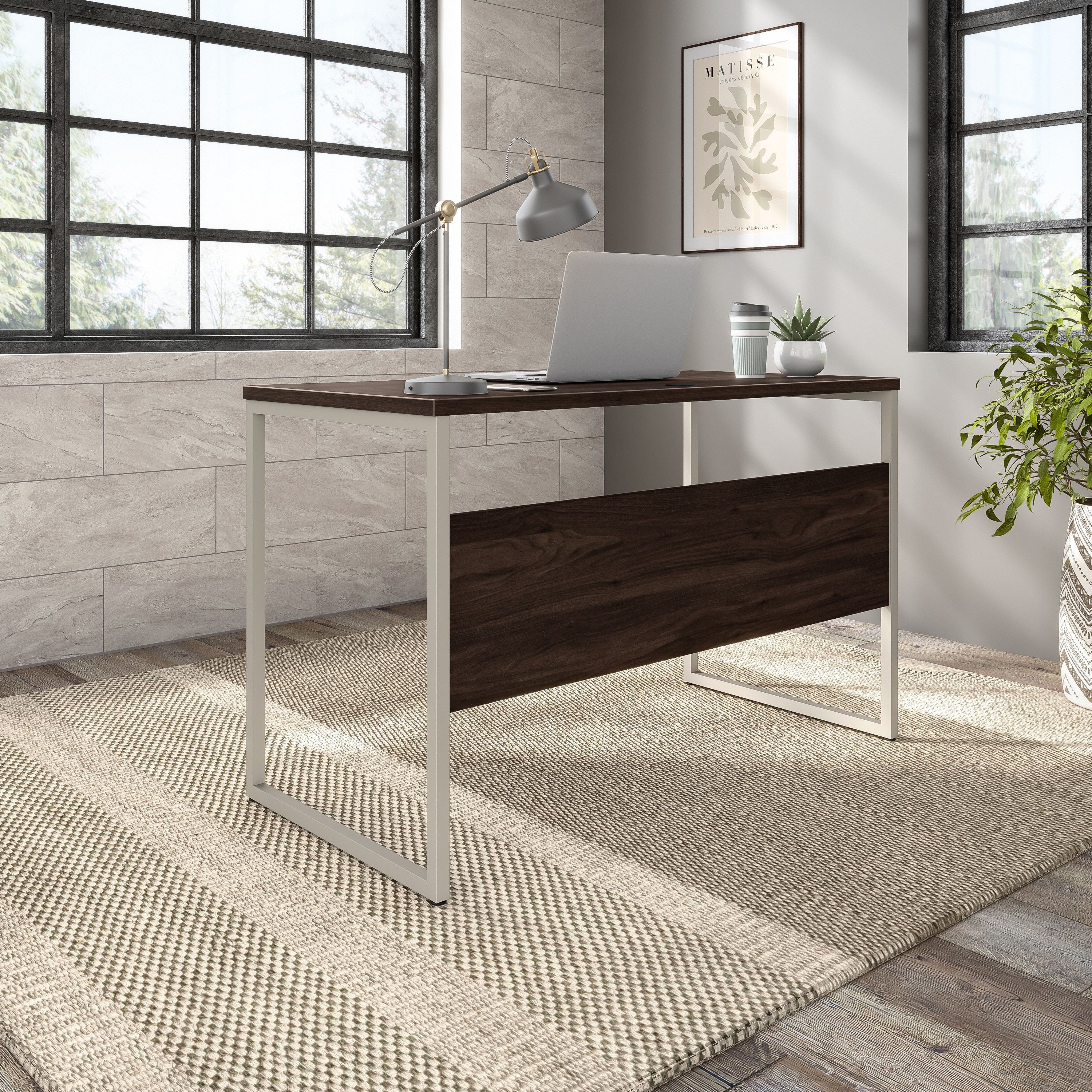 Bush Business Furniture Hybrid 48W x 24D Computer Table Desk with Metal Legs in Black Walnut - 47.6" Width x 23.35" Depth x 29.91" Height