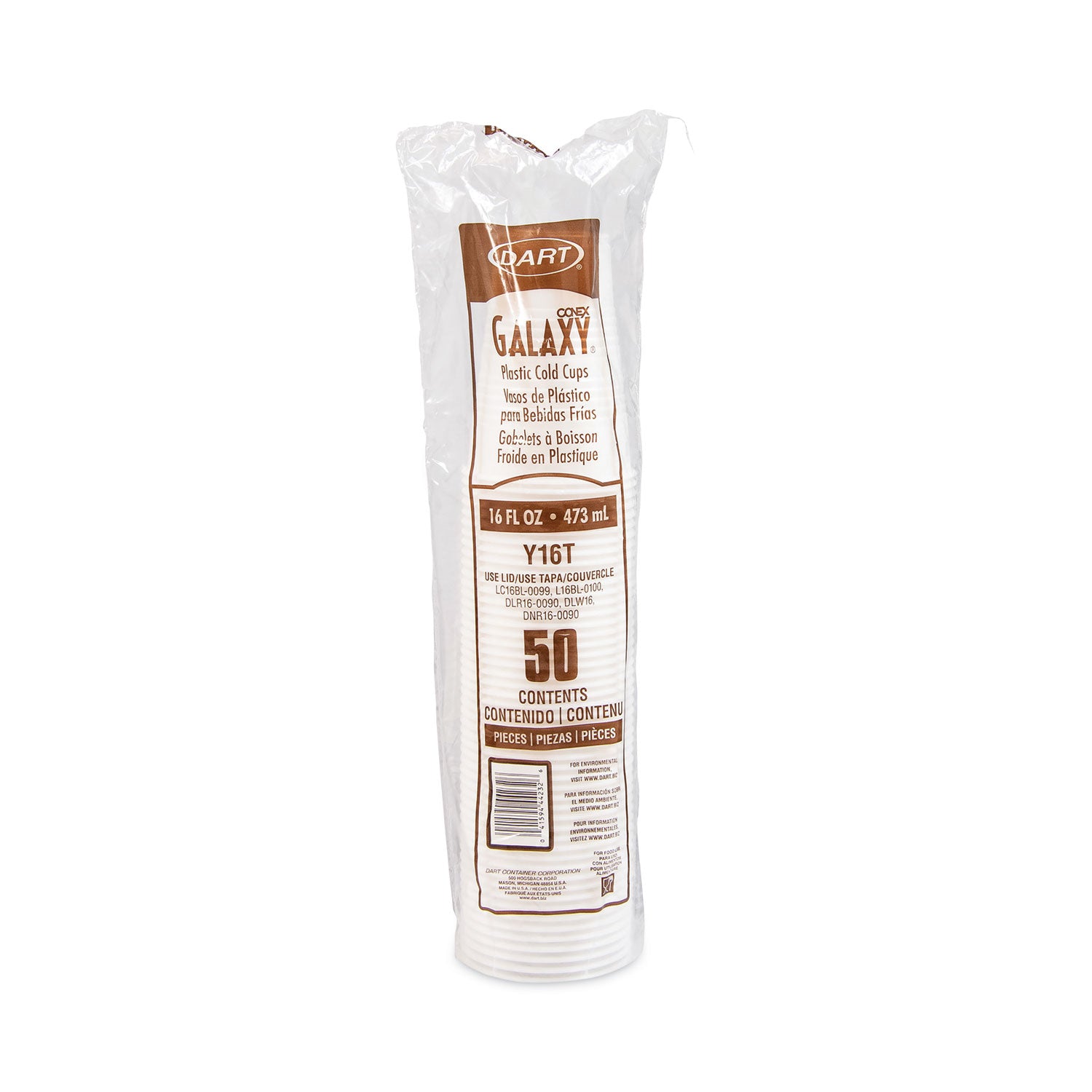 High-Impact Polystyrene Cold Cups, 16 oz, Plastic, Translucent, 50/Pack