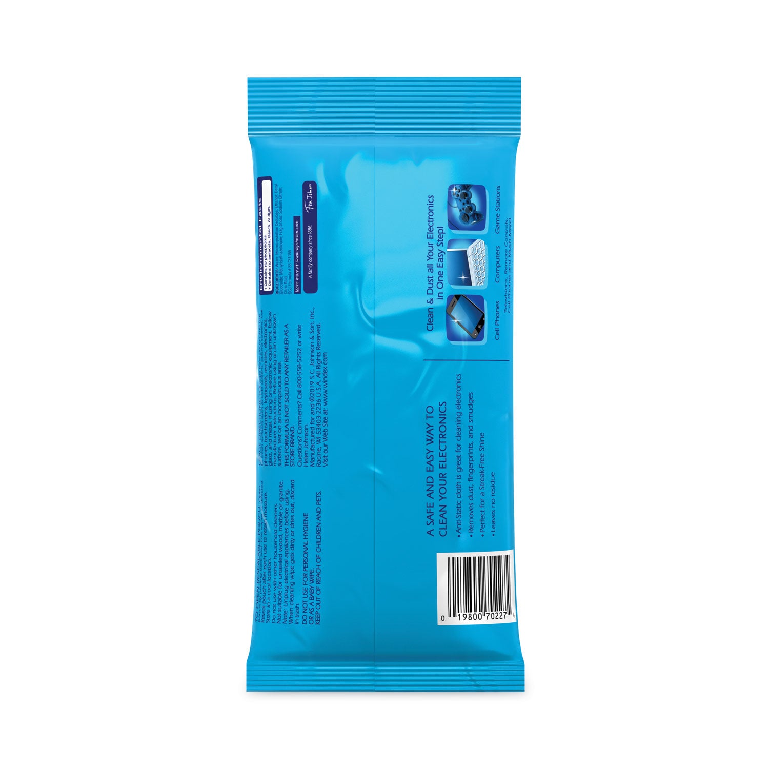 Windex&reg; Electronic Wipes - For Multipurpose, Multi Surface - Pre-moistened, Non-drip, Ammonia-free, Damage Resistant, Residue-free, Streak-free - White - 25/Packet - 1 Each