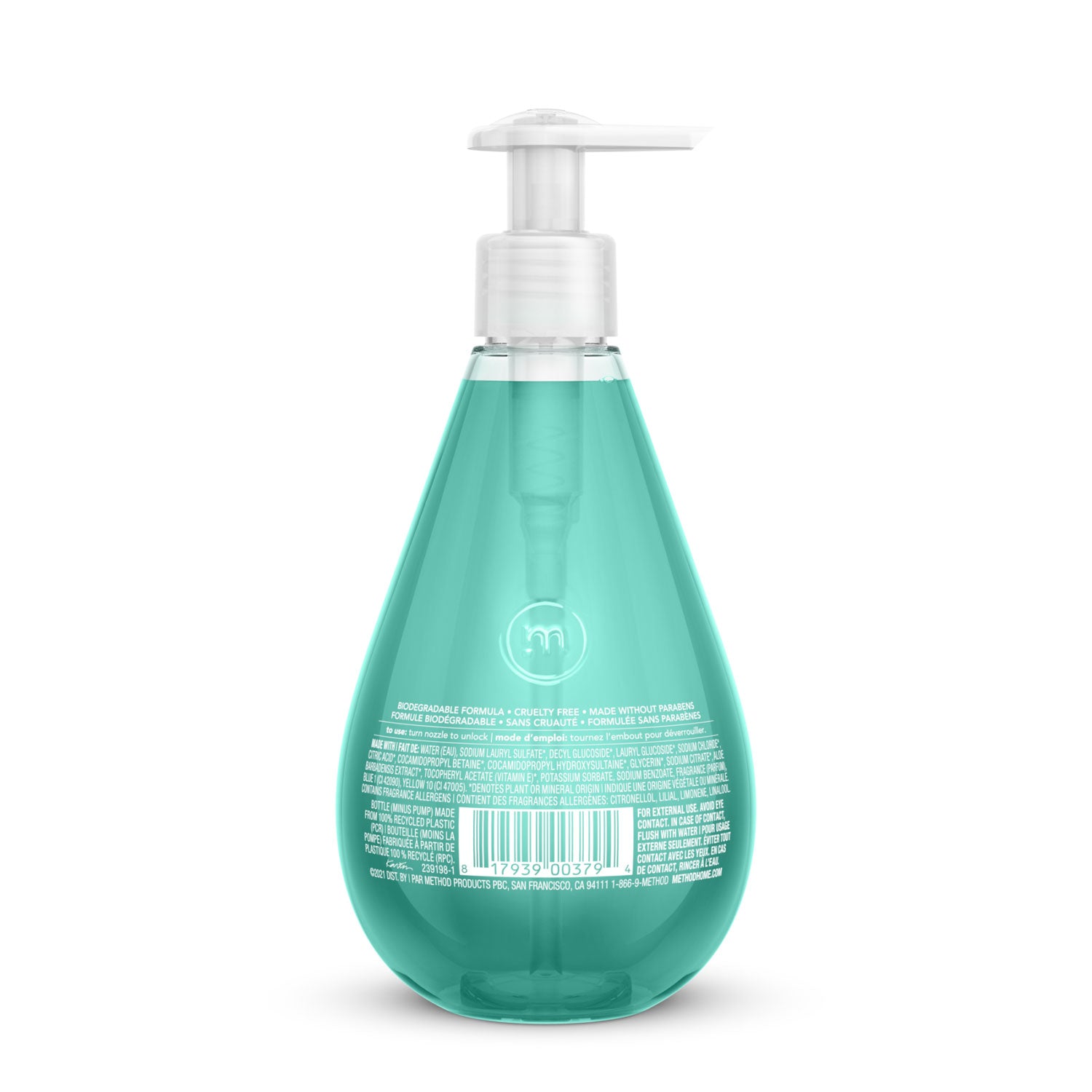Method Gel Hand Soap - Waterfall Scent - 12 fl oz - Pump Bottle Dispenser - Hand - Aqua - Paraben-free, Phosphate-free, Triclosan-free - 1 Each