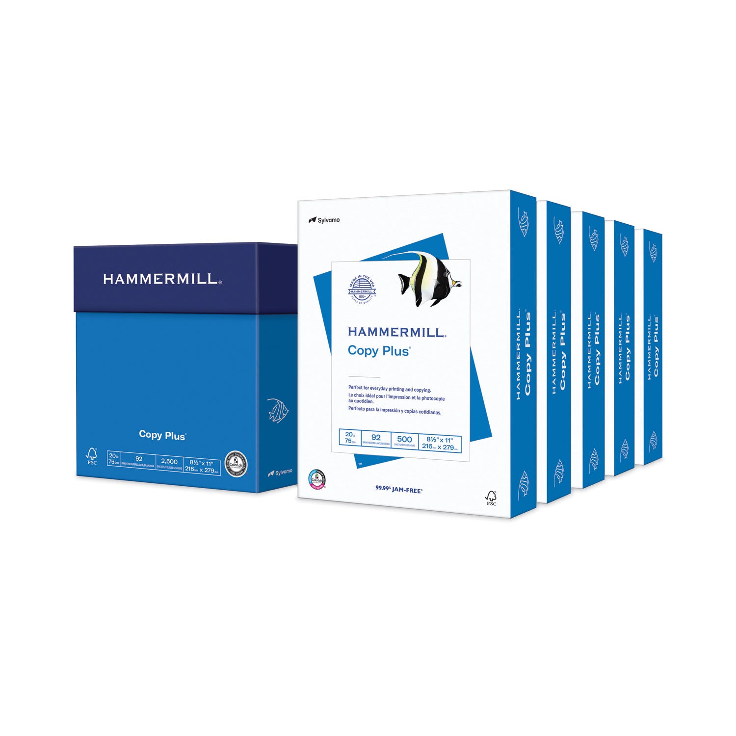 Hammermill Copy Plus Paper - White - 92 Brightness - Letter - 8 1/2" x 11" - 20 lb Basis Weight - 75 g/m² Grammage - Acid-free, ColorLok Technology, Jam-free - White - 500 Sheets per Ream - 5 / Carton