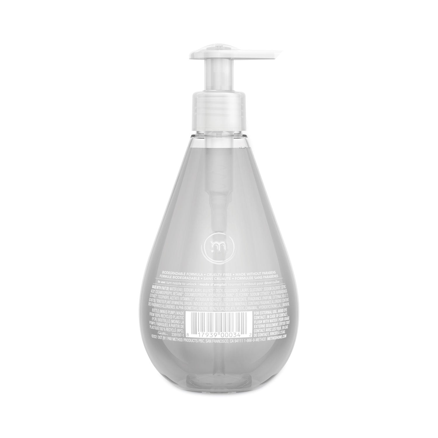 Method Gel Hand Soap - Sweet Water Scent - 12 fl oz - Pump Bottle Dispenser - Bacteria Remover - Hand - Moisturizing - Antibacterial - Clear - Triclosan-free, Non-toxic, pH Balanced, Anti-irritant - 1 Each