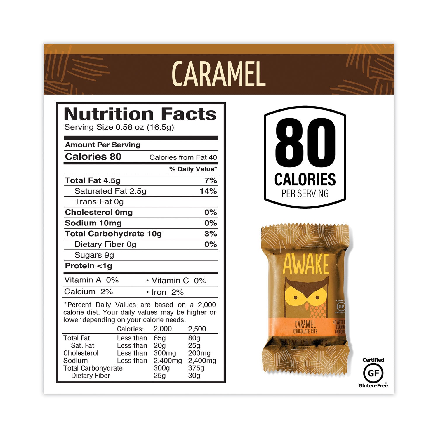 Caramel, Chocolate - Individually Wrapped, No Artificial Flavor, No Artificial Color, Gluten-free - 0.58 oz - 50 /Box - 1 / Carton