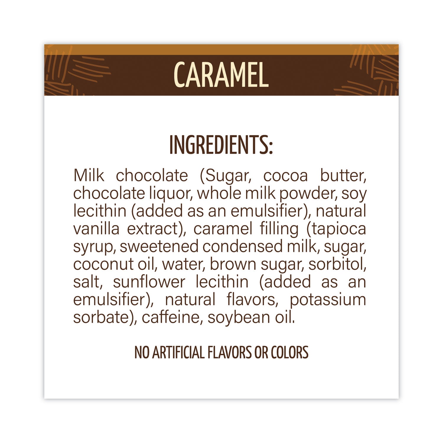 Caramel, Chocolate - Individually Wrapped, No Artificial Flavor, No Artificial Color, Gluten-free - 0.58 oz - 50 /Box - 1 / Carton