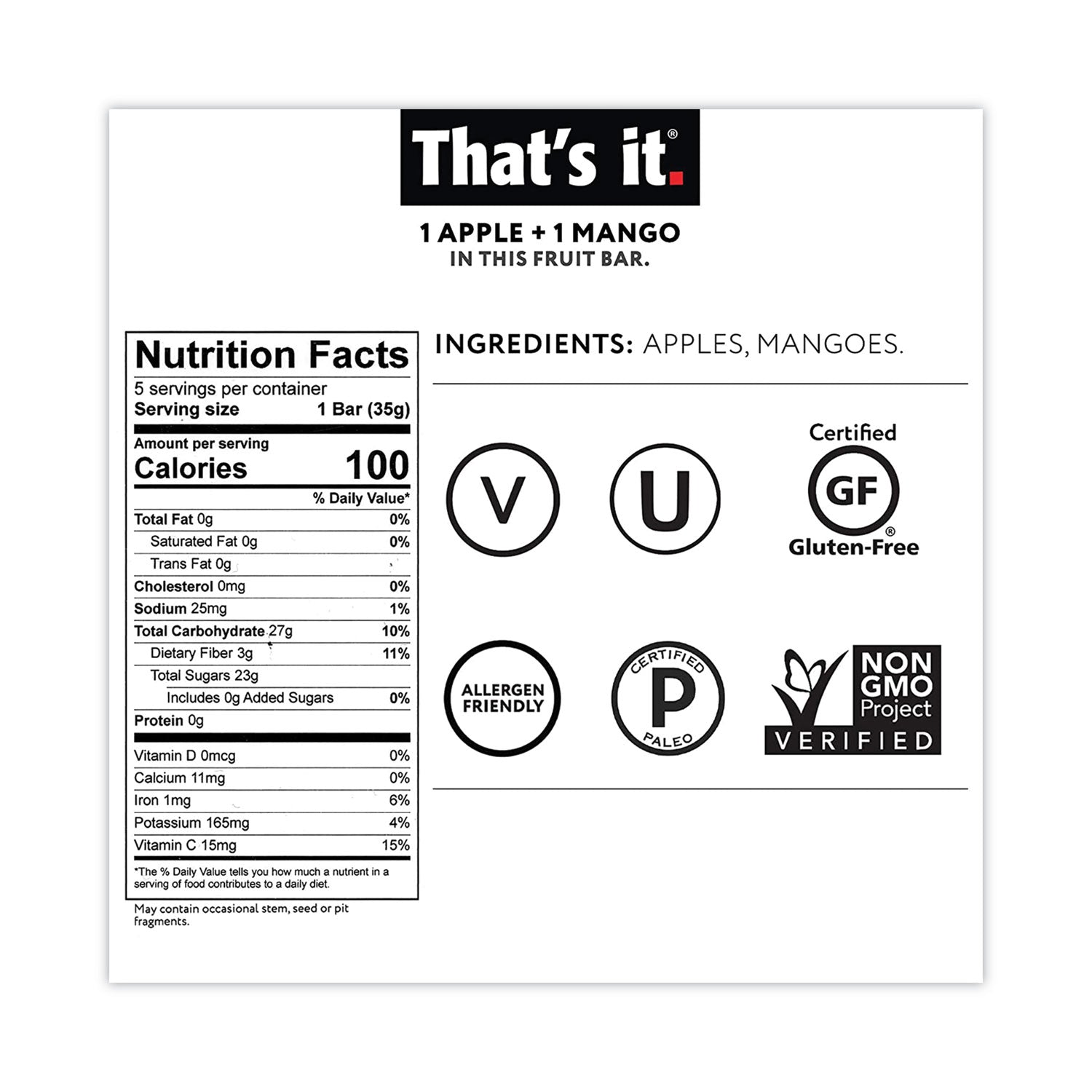 Allergen-free, Soy-free, Gluten-free - Apple, Mango - 12/Bag - 1 Carton