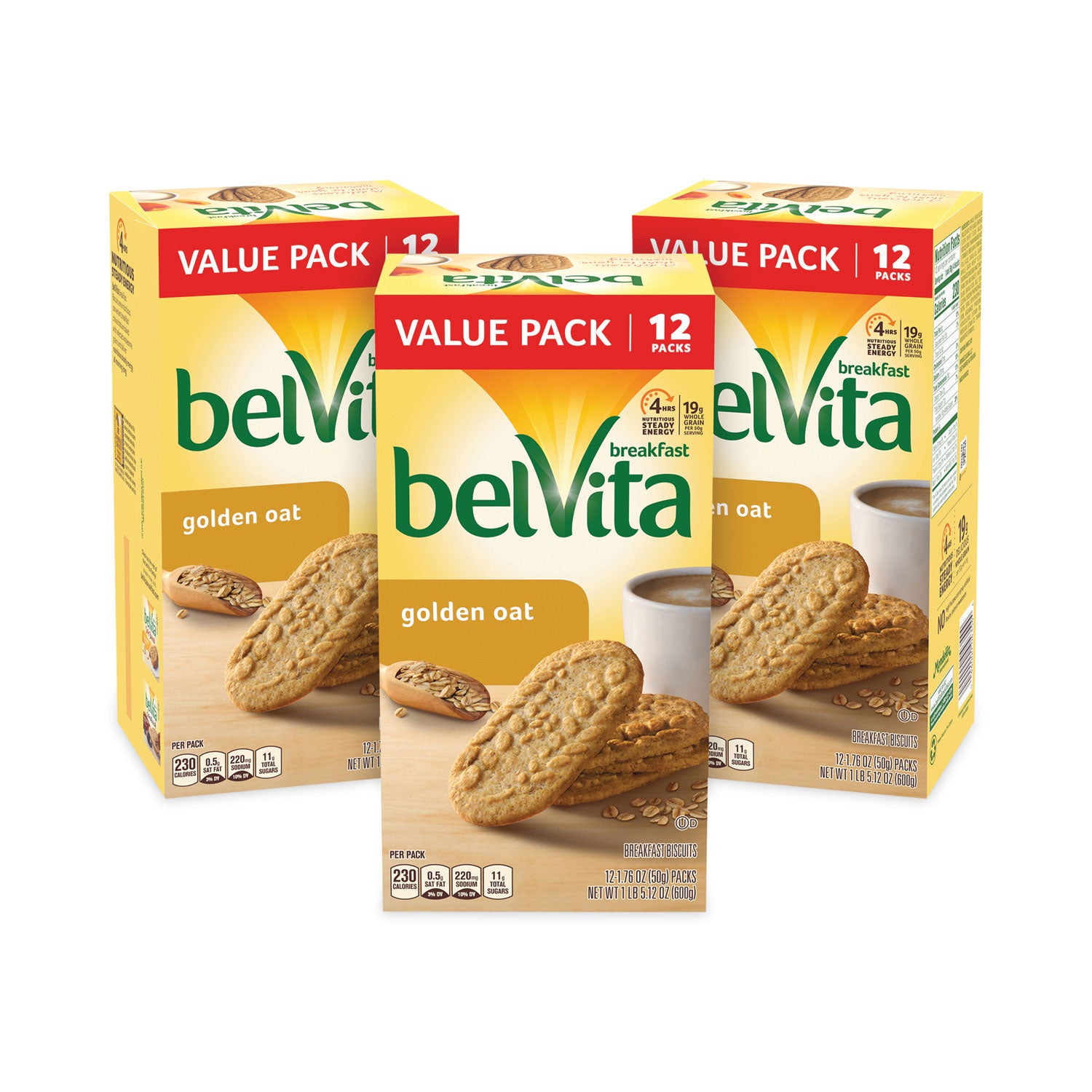 Belvita Breakfast Biscuits, Golden Oat, Crunchy, Sweet, No Artificial Flavors or Sweeteners, Low Fat, 1.76 oz, 36/Carton