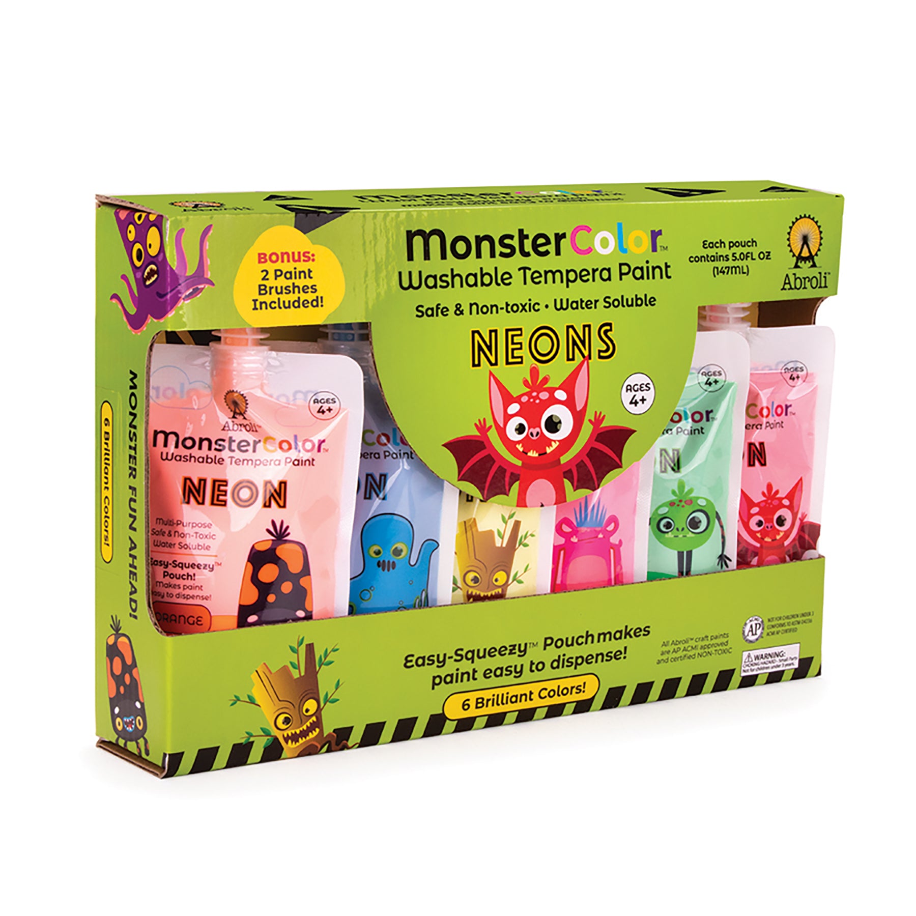 MonsterColor Washable Tempera Paint, 5 oz., Neon, 6-Pack