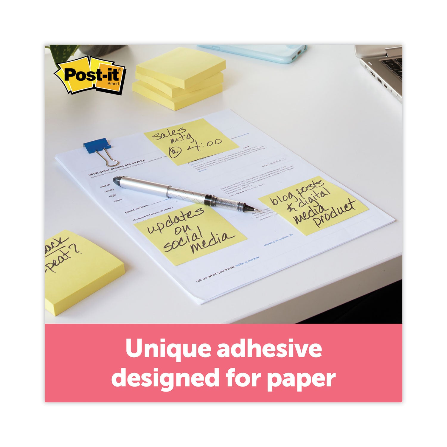 3" Flag/Note Width x 3" Flag/Note Length - Square - Canary Yellow - Paper - Pop-up, Recyclable, Adhesive - 1 Pack