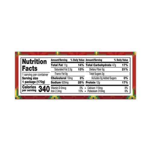 Cheddar Cheese, Bean and Rice Burrito, 6 oz Pouch, 4/Carton