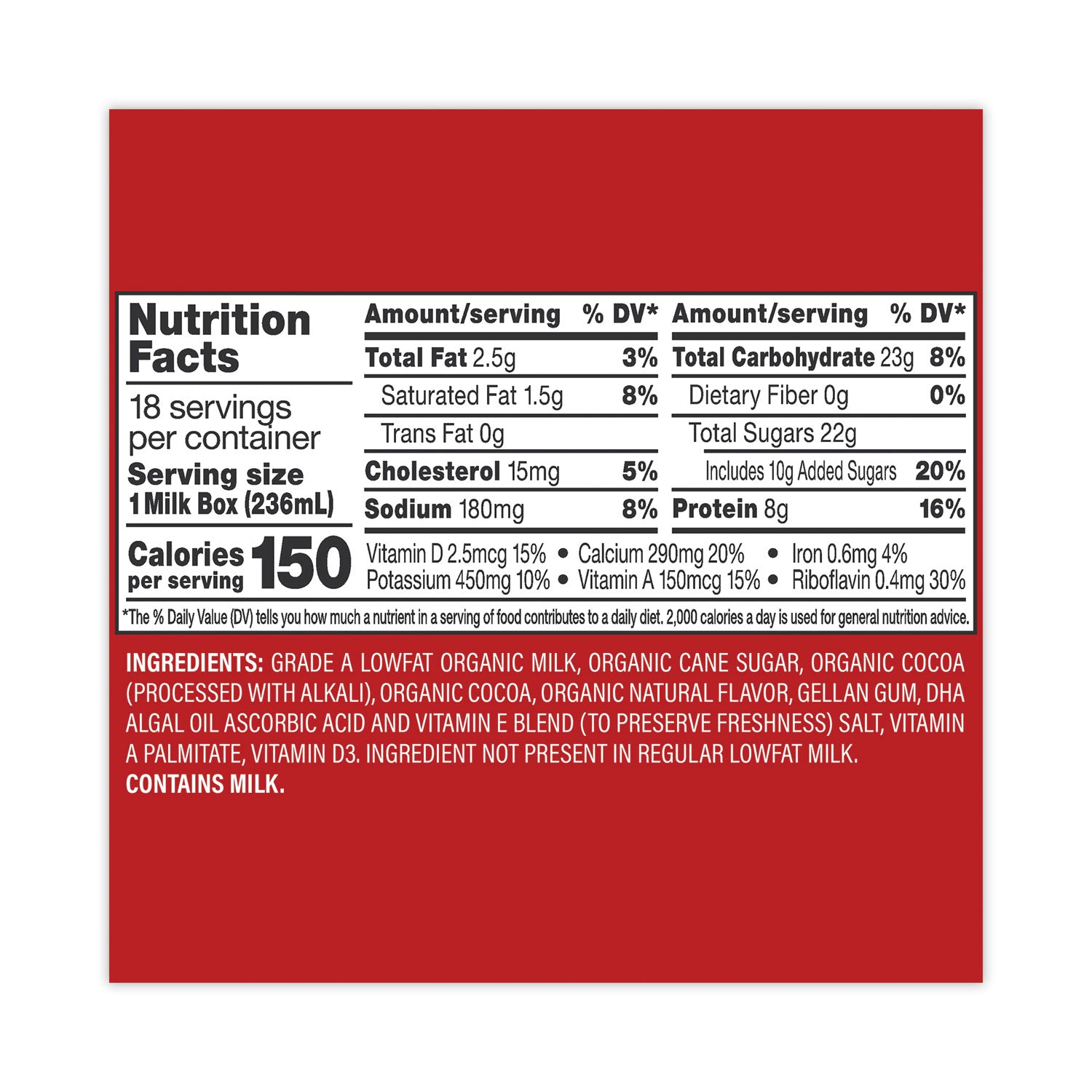 Low Fat Milk, Chocolate, 8 oz, 18/Carton