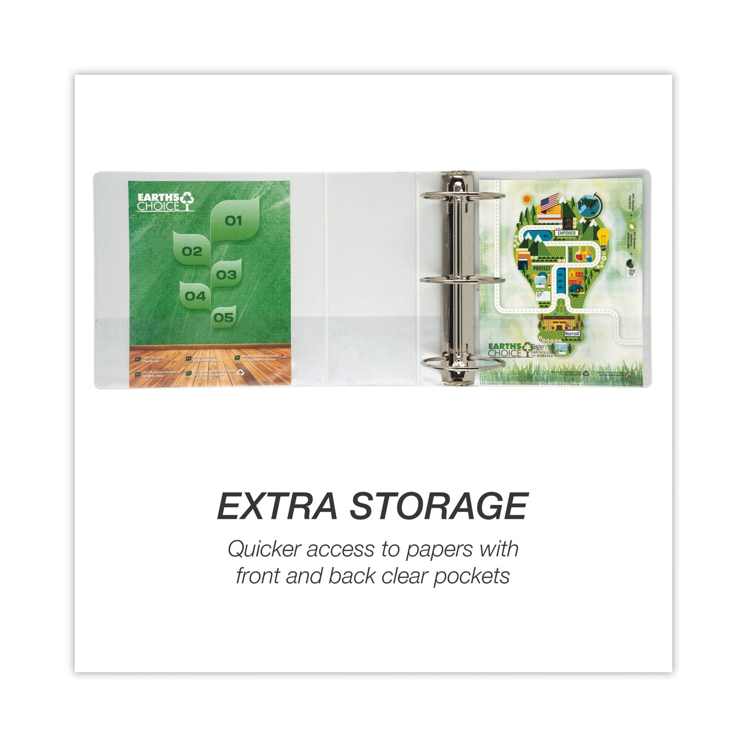 Samsill Earth's Choice Plant-based Durable View Binder, 5" Capacity, 3 Round Rings, Letter Size, 875 Sheet Capacity, 2 Internal Pockets, White, 1 Each