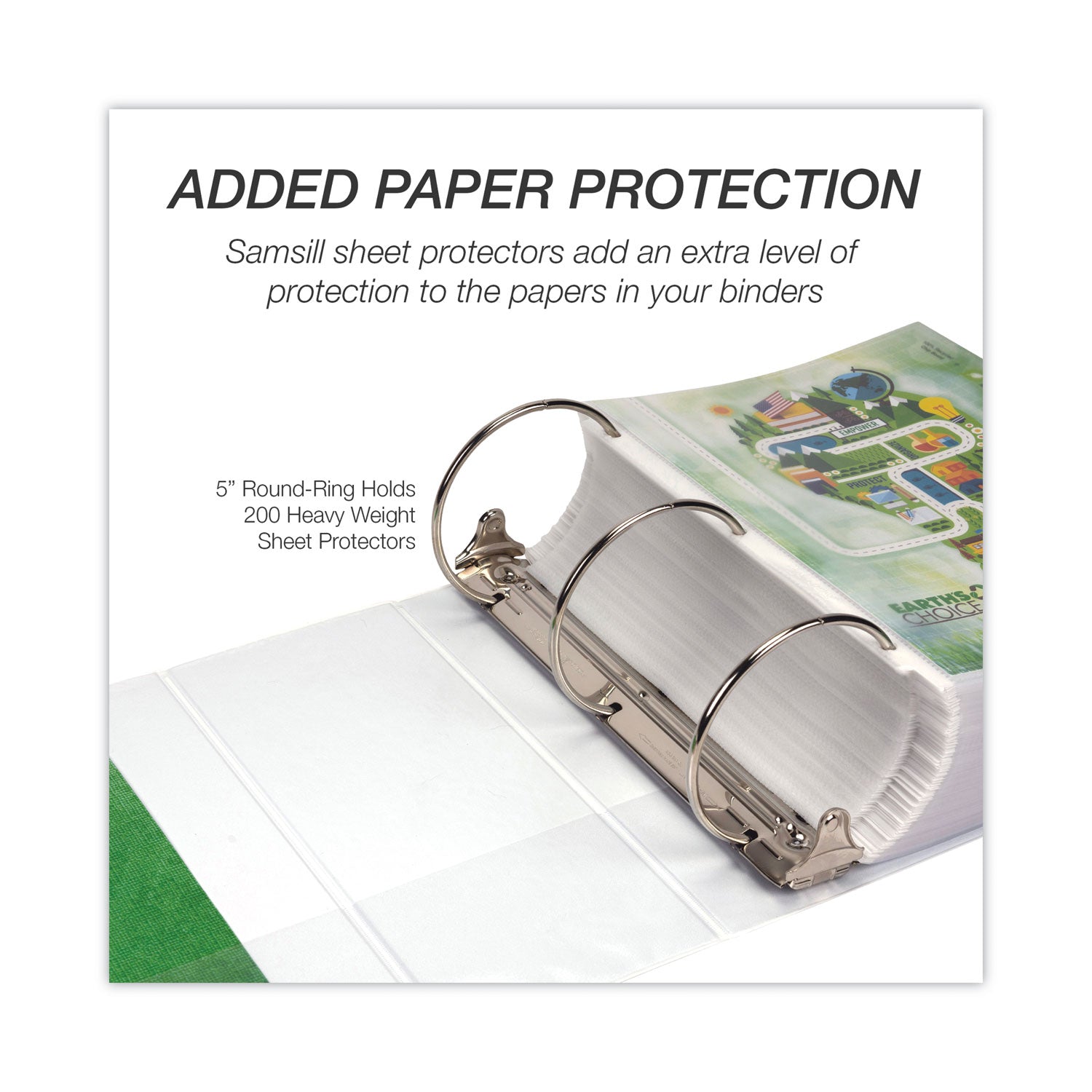 Samsill Earth's Choice Plant-based Durable View Binder, 5" Capacity, 3 Round Rings, Letter Size, 875 Sheet Capacity, 2 Internal Pockets, White, 1 Each