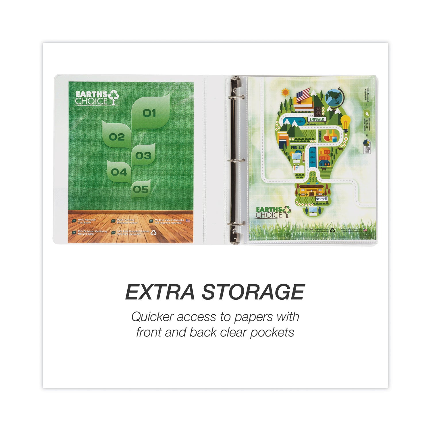 Samsill Earth's Choice Plant-based Durable View Binder, 1" Capacity, 3 Round Rings, Letter Size 8.5" x 11", 200 Sheet Capacity, 2 Internal Pockets, White, 1 Each