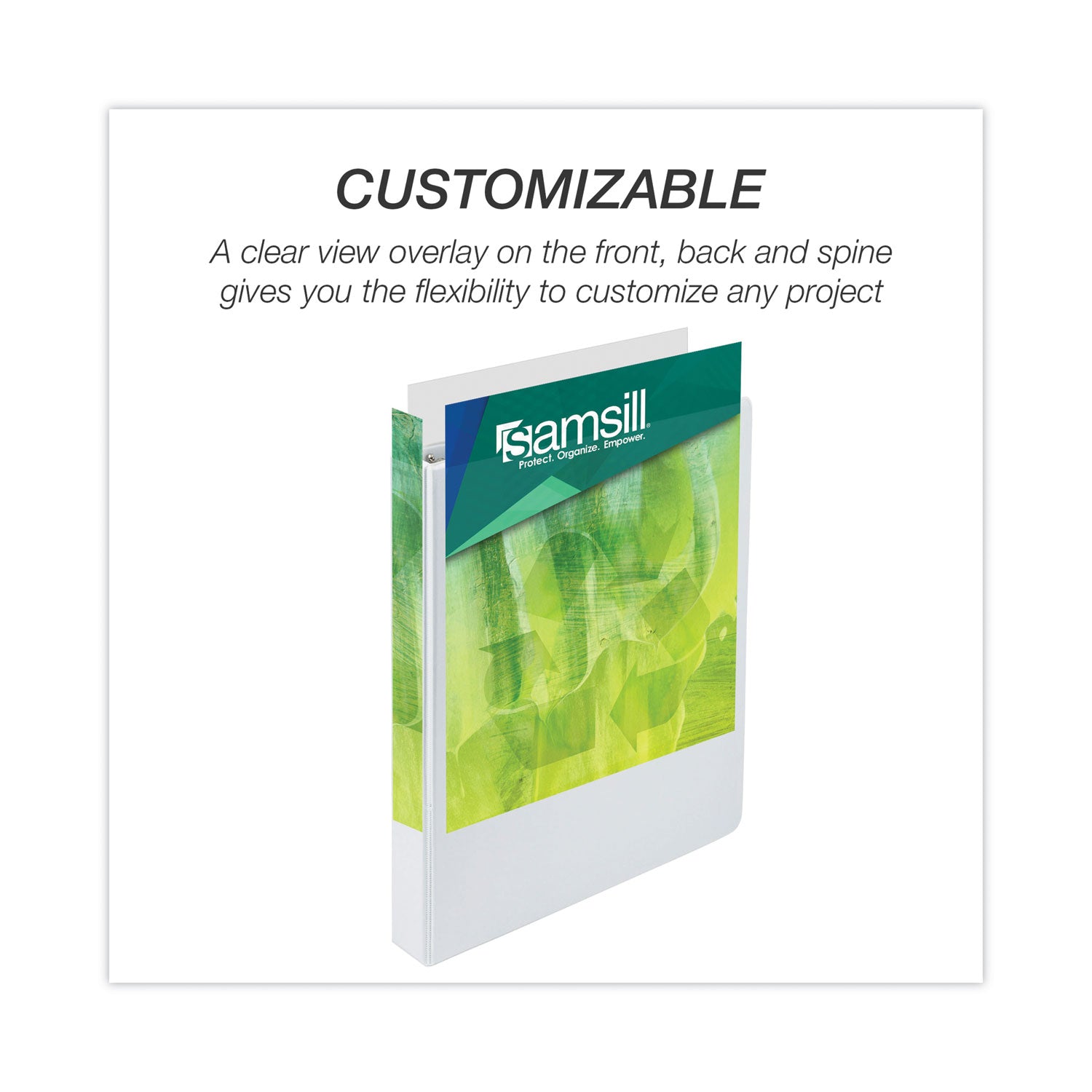 Samsill Earth's Choice Plant-based Durable View Binder, 1" Capacity, 3 Round Rings, Letter Size 8.5" x 11", 200 Sheet Capacity, 2 Internal Pockets, White, 1 Each