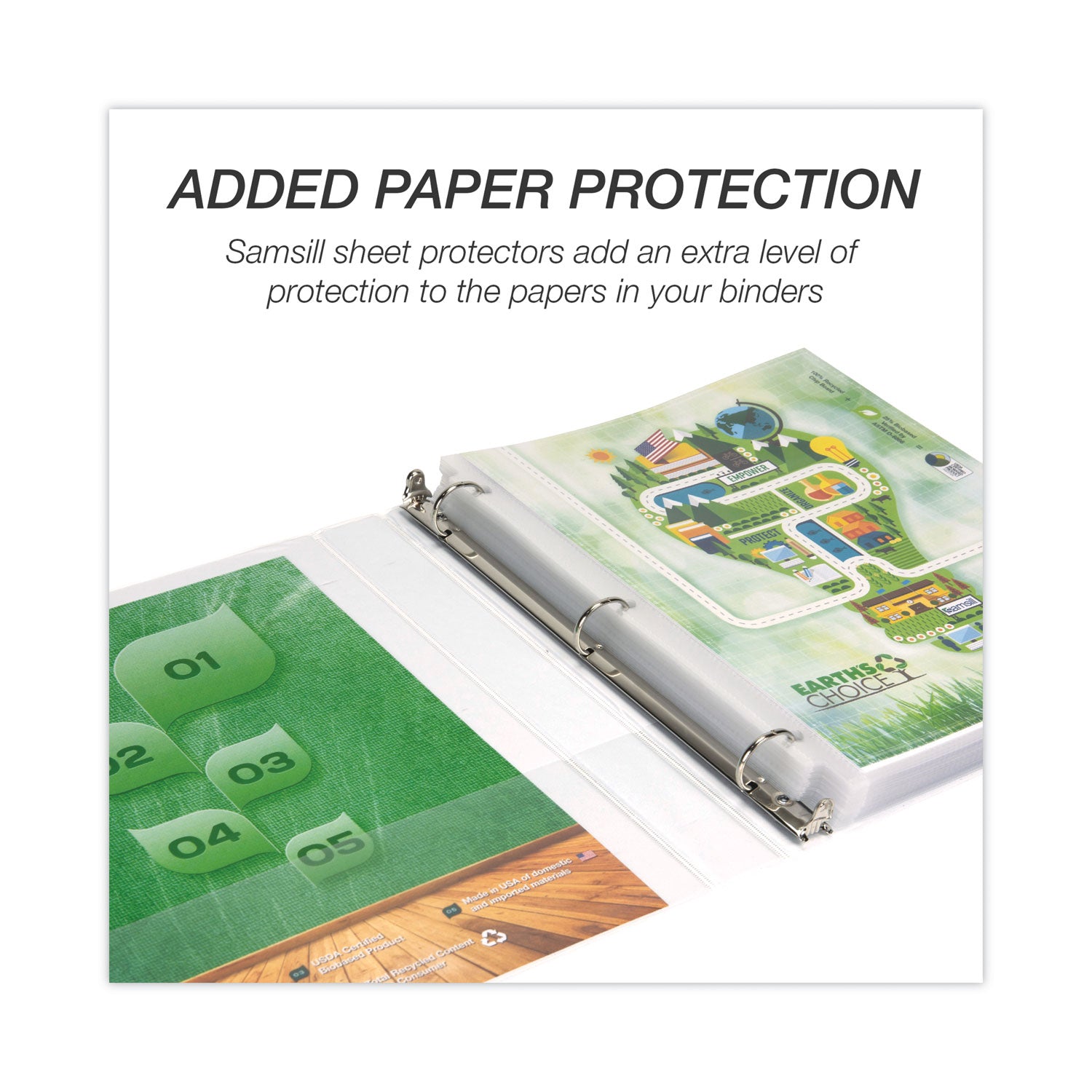 Samsill Earth's Choice Plant-based Durable View Binder, 1" Capacity, 3 Round Rings, Letter Size 8.5" x 11", 200 Sheet Capacity, 2 Internal Pockets, White, 1 Each