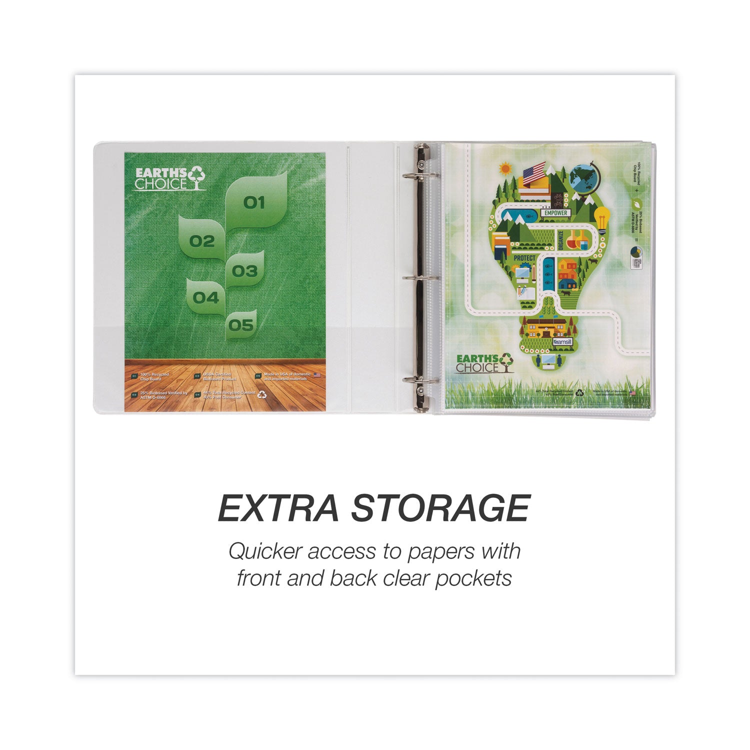 Samsill Earth's Choice Plant-based Durable View Binder, 1 1/2" Capacity, 3 Round Rings, Letter Size, 325 Sheet Capacity, 2 Internal Pockets, White, 1 Each