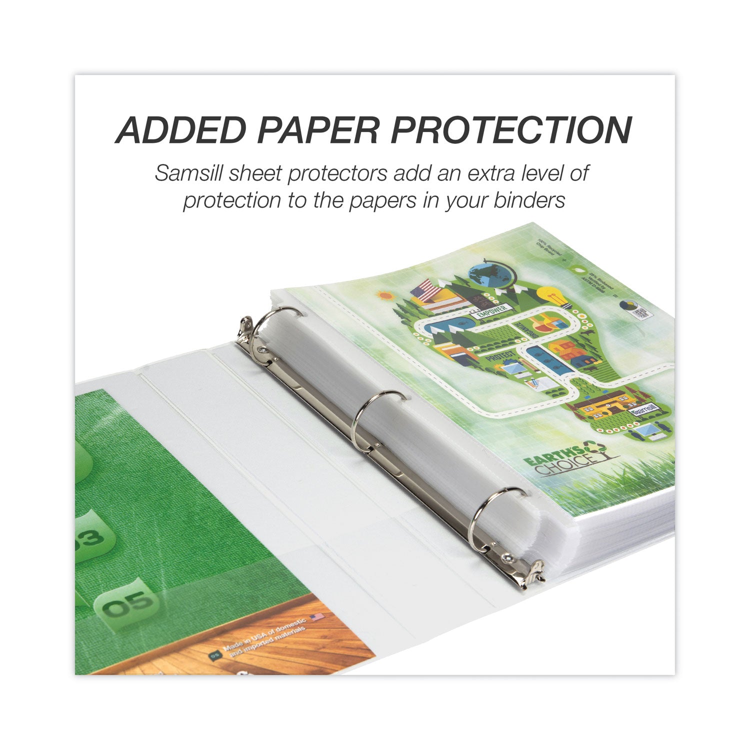 Samsill Earth's Choice Plant-based Durable View Binder, 1 1/2" Capacity, 3 Round Rings, Letter Size, 325 Sheet Capacity, 2 Internal Pockets, White, 1 Each