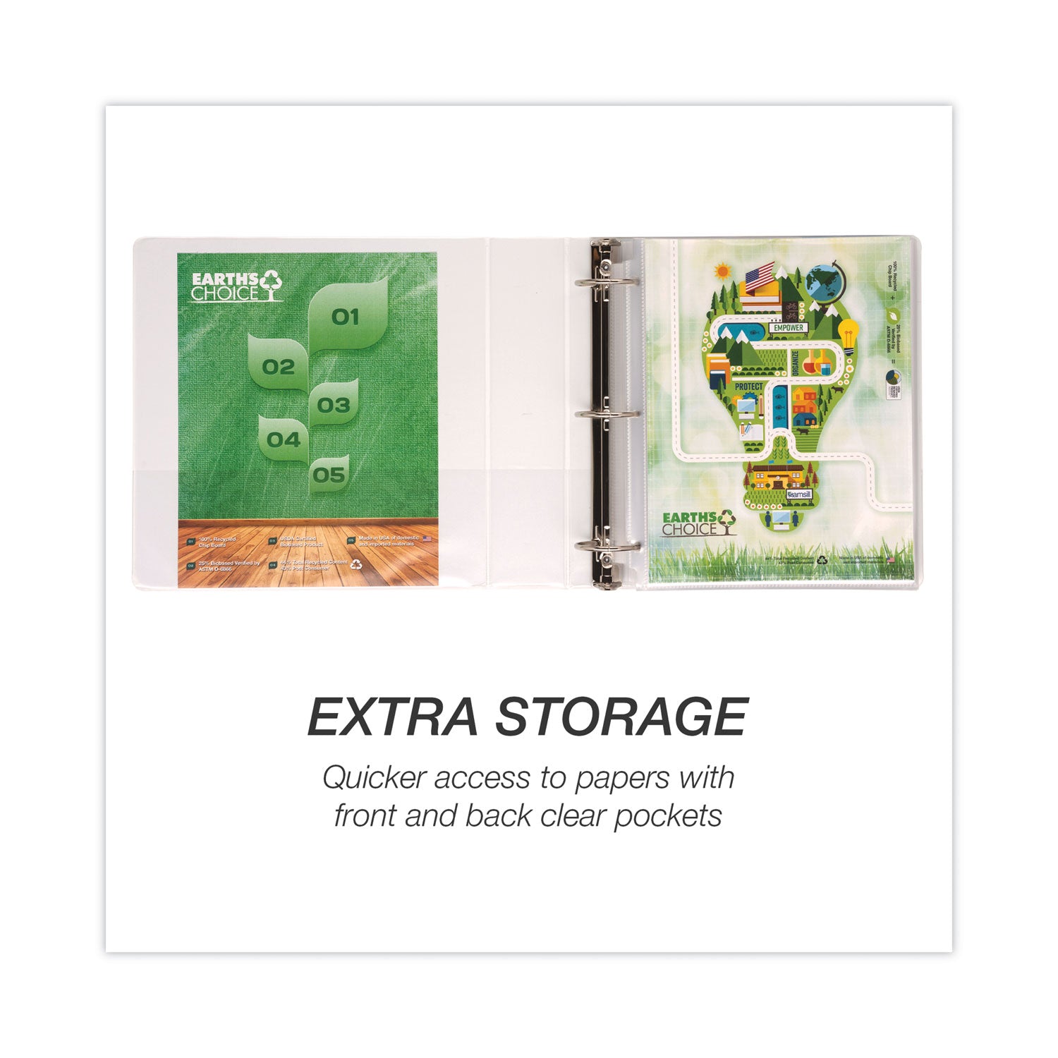 Samsill Earth's Choice Plant-based Durable View Binder, 2" Capacity, 3 Round Rings, Letter Size 8.5" x 11", 425 Sheet Capacity, 2 Internal Pockets, White, 1 Each
