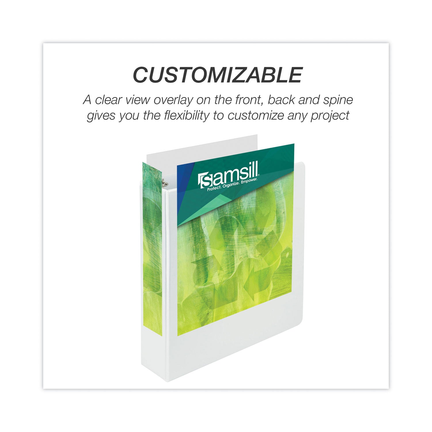 Samsill Earth's Choice Plant-based Durable View Binder, 2" Capacity, 3 Round Rings, Letter Size 8.5" x 11", 425 Sheet Capacity, 2 Internal Pockets, White, 1 Each