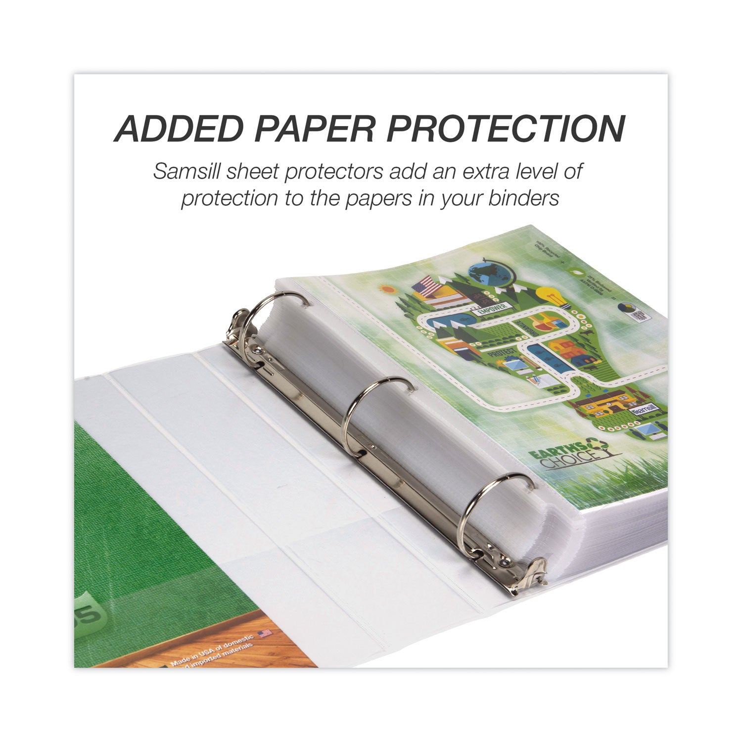 Samsill Earth's Choice Plant-based Durable View Binder, 2" Capacity, 3 Round Rings, Letter Size 8.5" x 11", 425 Sheet Capacity, 2 Internal Pockets, White, 1 Each