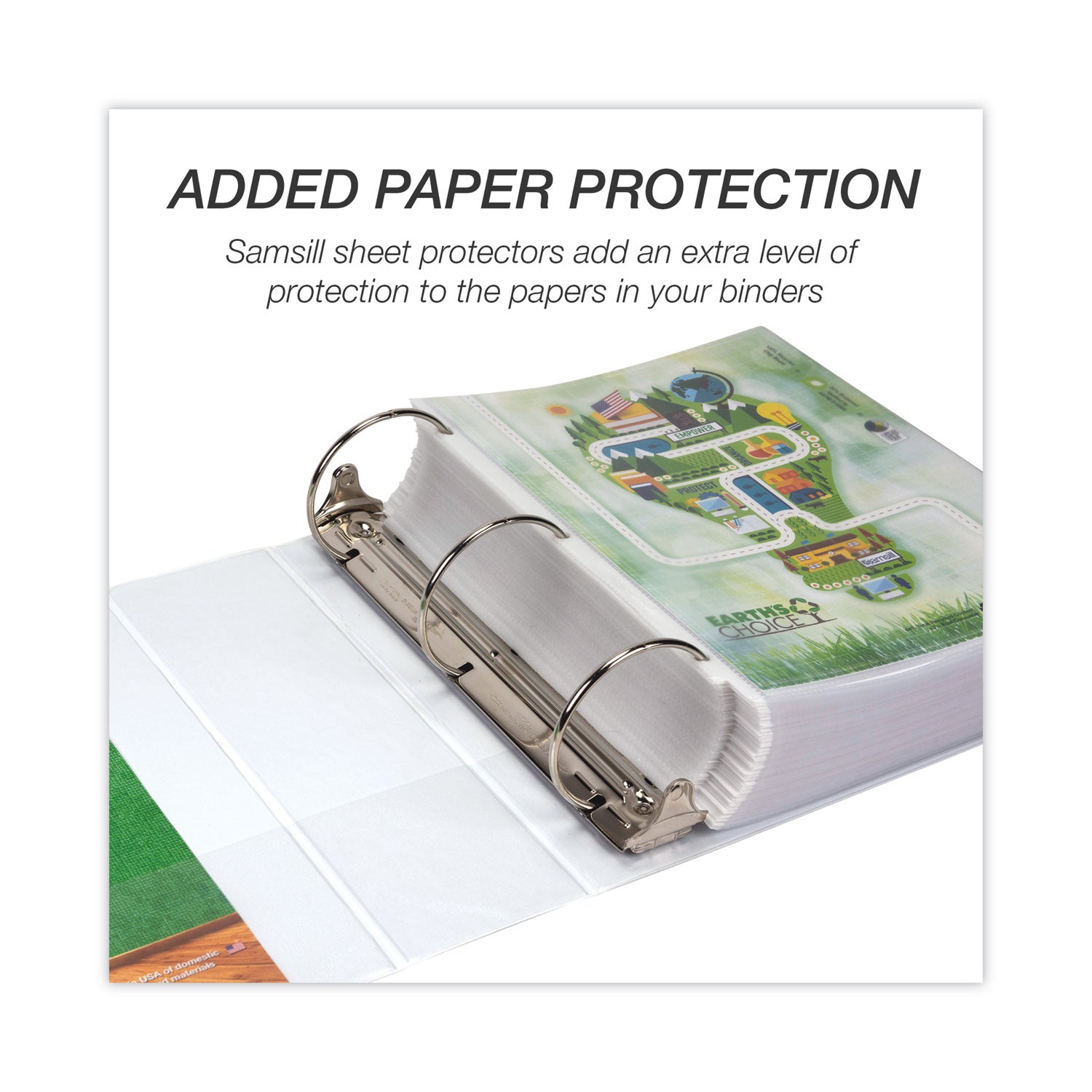 Samsill Earth's Choice Plant-based Durable View Binder, 4" Capacity, 3 Round Rings, Letter Size, Holds 675 Sheets, 2 Internal Pockets, White, 1 Each
