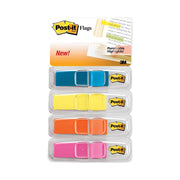 Post-it&reg; Flags - 1/2" Flag/Note Width x 1 3/4" Flag/Note Length - Rectangle - Unruled - Blue, Pink, Yellow, Orange - Removable, Self-adhesive, Residue-free, Repositionable - Dispenser Included - 4 / Pack