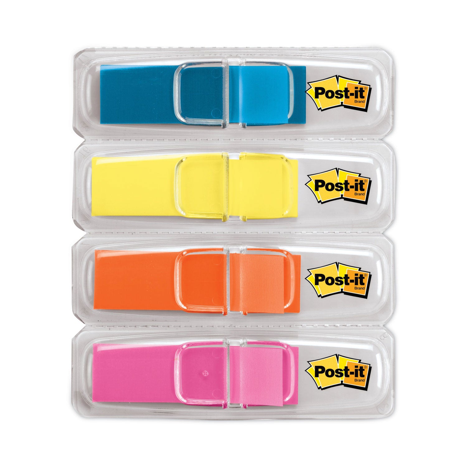 Post-it&reg; Flags - 1/2" Flag/Note Width x 1 3/4" Flag/Note Length - Rectangle - Unruled - Blue, Pink, Yellow, Orange - Removable, Self-adhesive, Residue-free, Repositionable - Dispenser Included - 4 / Pack
