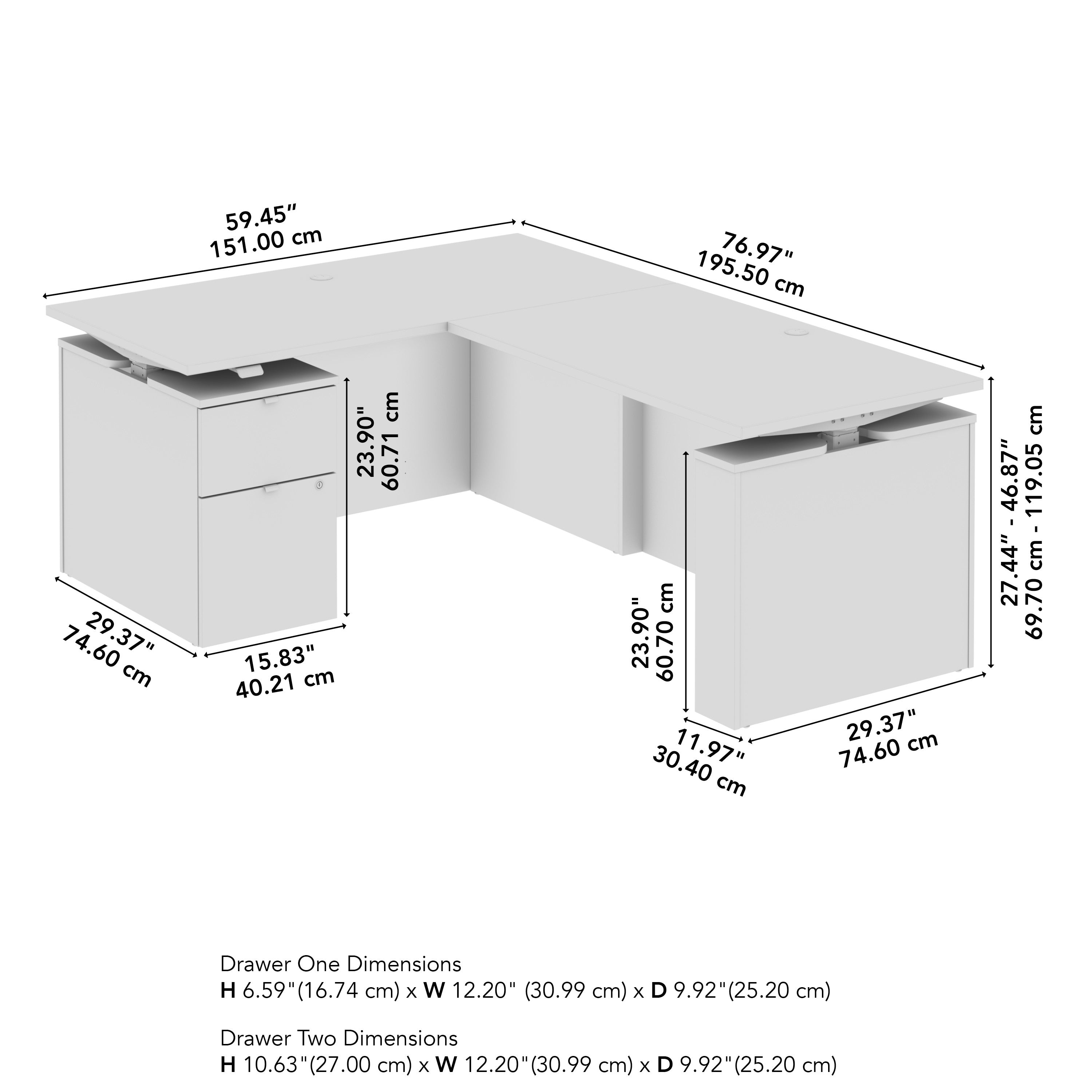 Bush Business Furniture Stratus&nbsp;60W x&nbsp;78D Height Adjustable L Shaped Standing Desk with File Cabinet in Natural Elm with White Base - 59.45" Width x 76.97" Depth x 27.44" Height