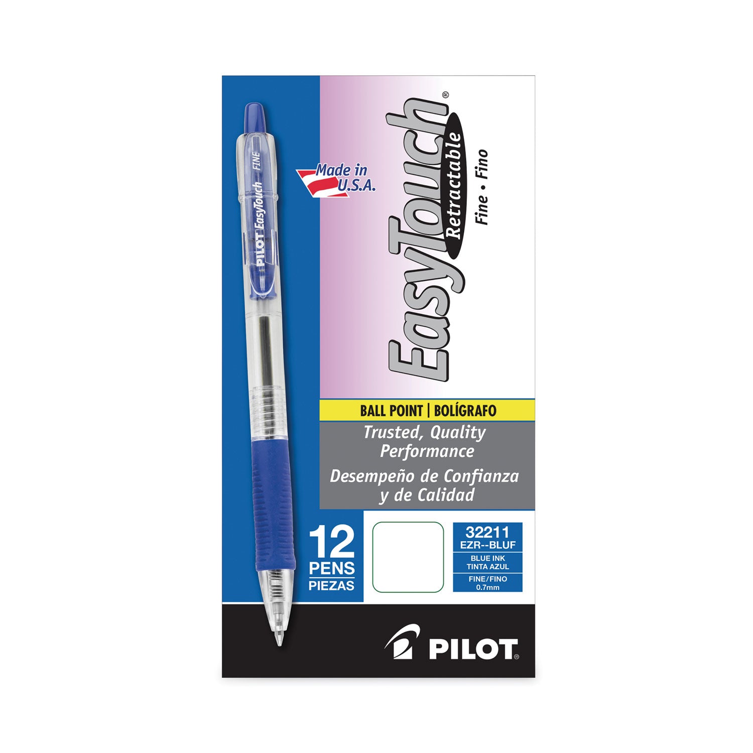 Pilot Retractable Ballpoint Pens - 0.7 mm Fine Pen Point - Refillable - Retractable - Blue Ink - Clear Barrel - 1 Dozen
