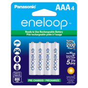 Panasonic eneloop AAA 4-Pack 800mAh Pre-Charged Batteries - Recharge up to 2100 times