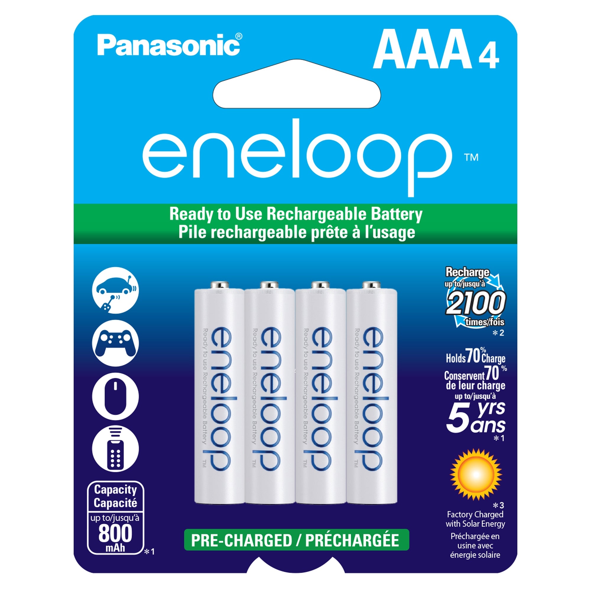 Panasonic eneloop AAA 4-Pack 800mAh Pre-Charged Batteries - Recharge up to 2100 times