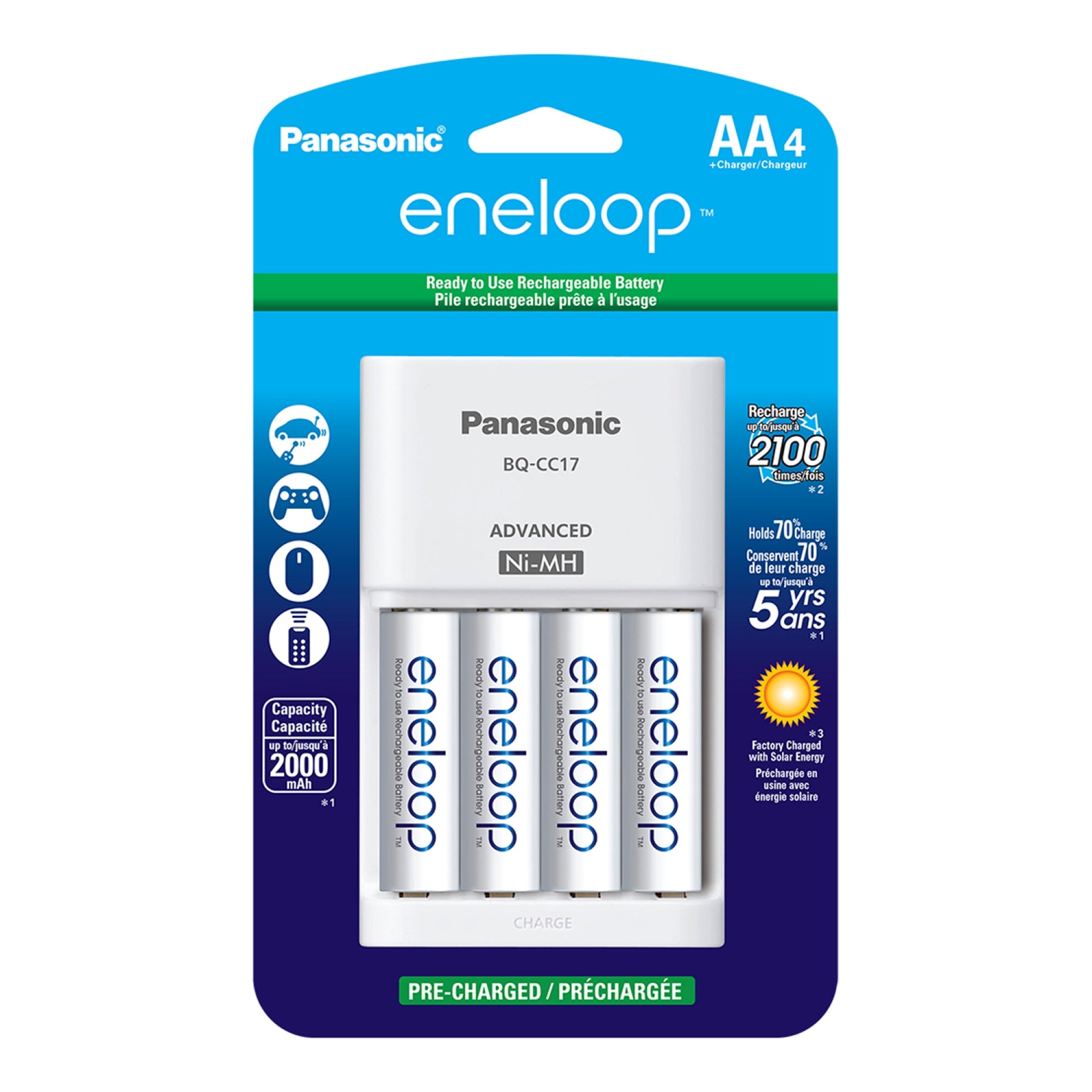Panasonic 4 Position Advanced Charger + eneloop AA 4-Pack 2100 Cycle Rechargeable Batteries
