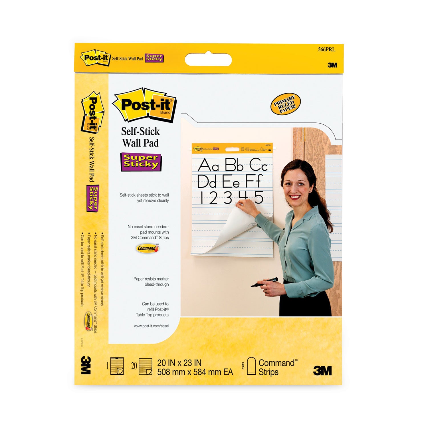 Post-it Self-Stick Wall Pads, 20" x 23", White, Ruled Blue Margin, 20 Sheets per Pad, 2 Pads per Pack, Stapled, Self-adhesive, Bleed Resistant, Repositionable, Removable, Sturdy Cardboard Cover