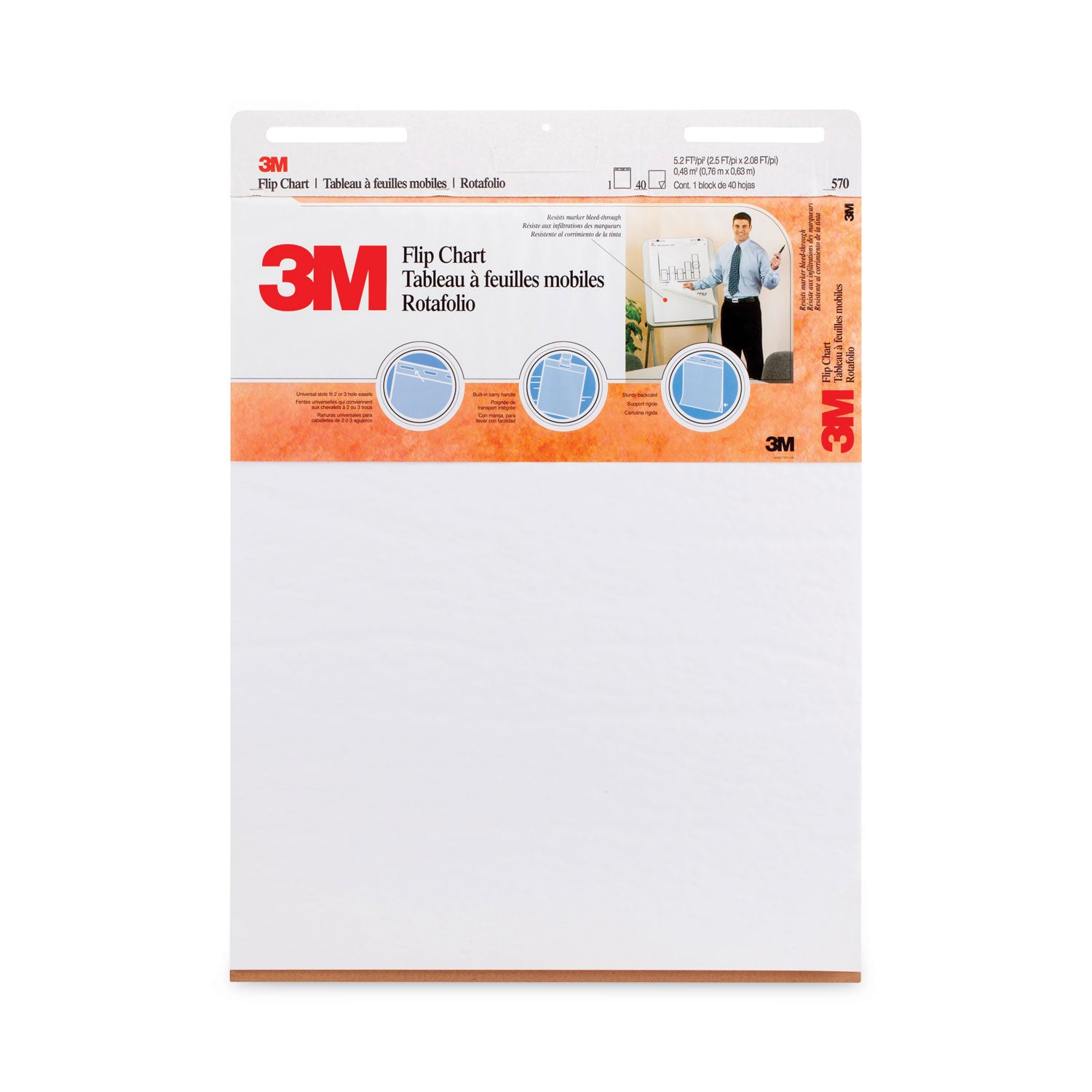 40 Sheets - Plain - Stapled - 18.50 lb Basis Weight - 25" x 30" Sheet Size - White Paper - Cardboard Cover - Resist Bleed-through, Heavyweight, Sturdy Back - 2 / Carton
